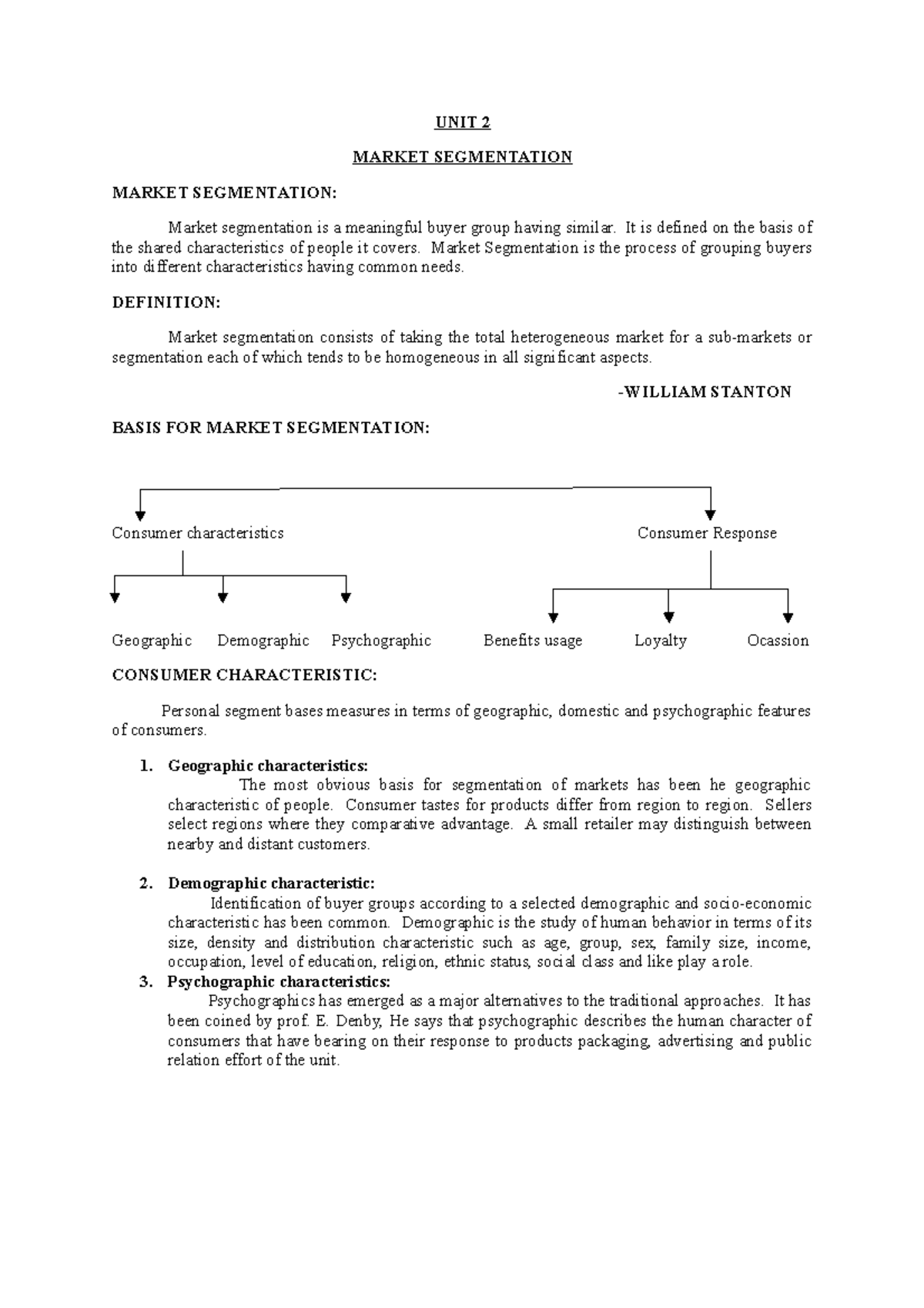 Marketing - UNIT 2 MARKET SEGMENTATION MARKET SEGMENTATION: Market ...