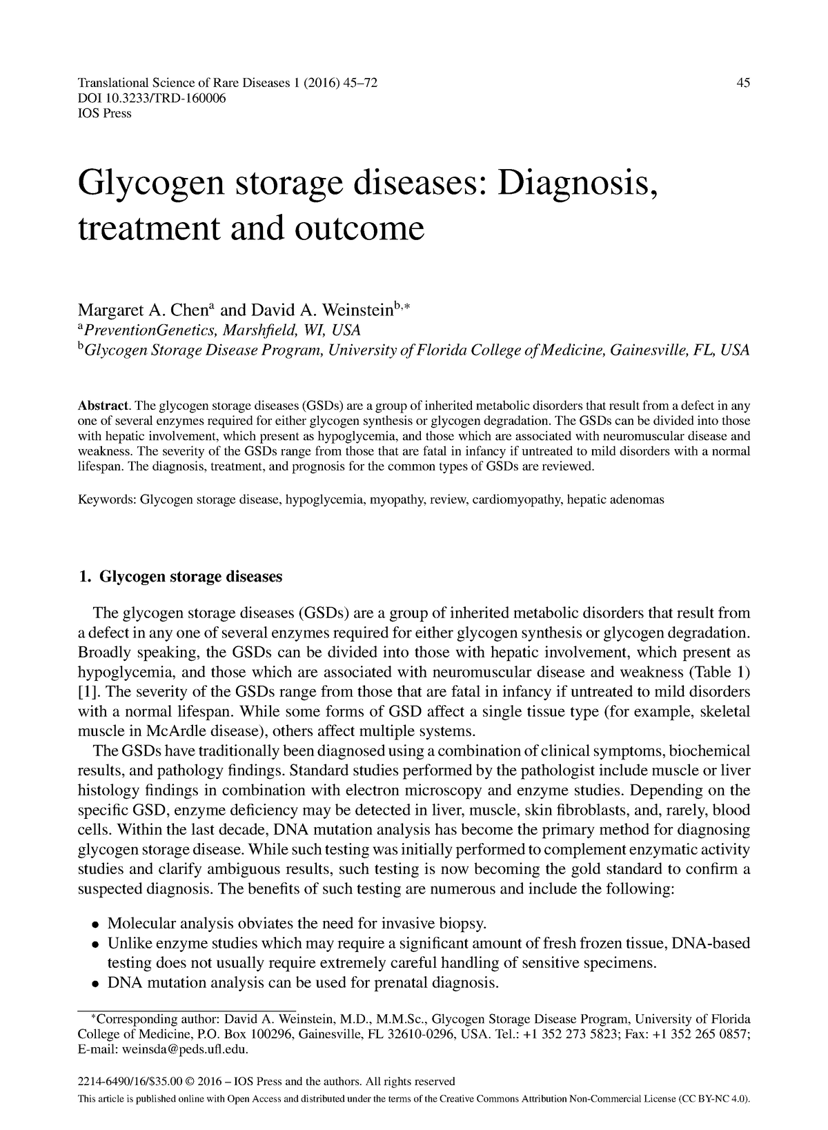 Glycogen Storage Disease PDF - Translational Science Of Rare Diseases 1 ...