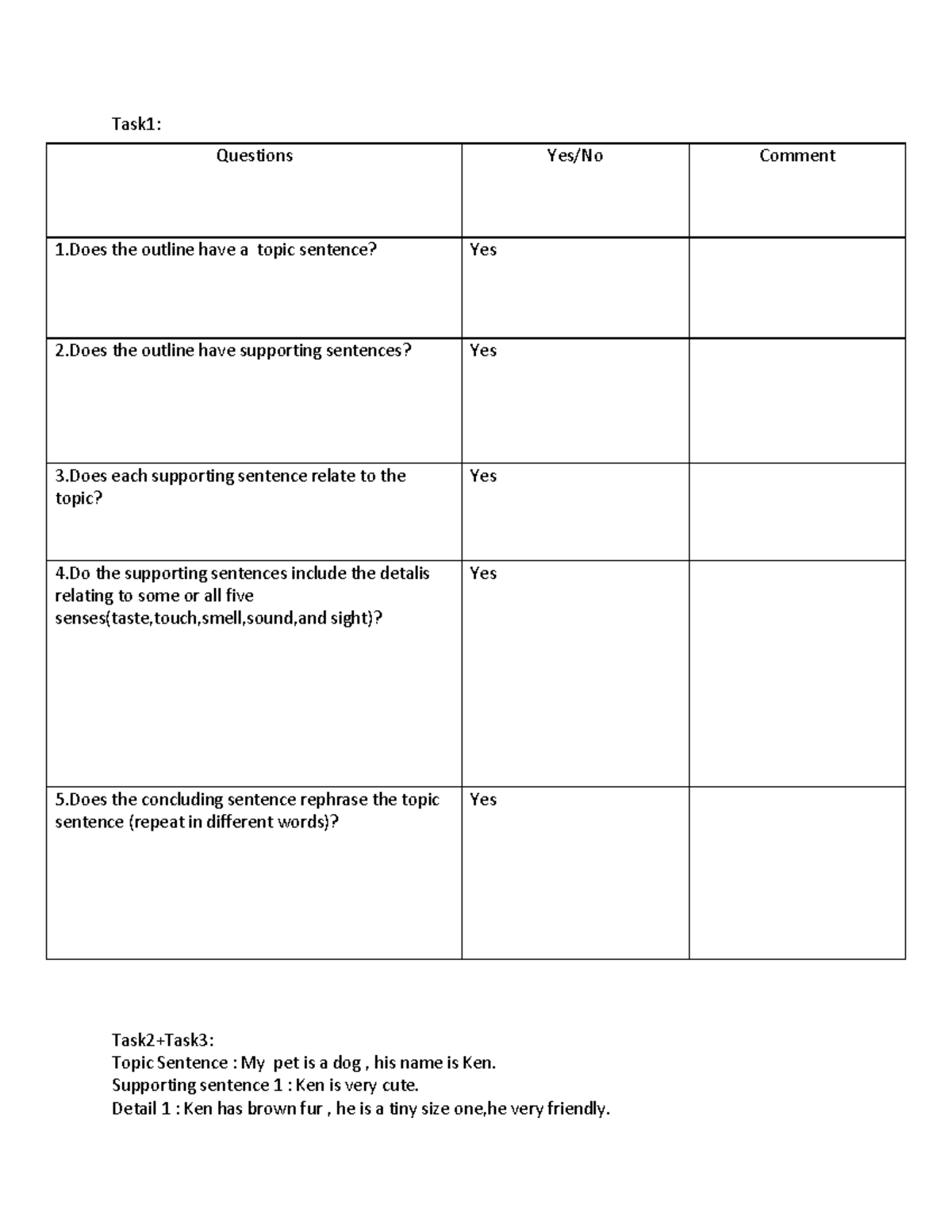 Lesson 3-Writing - sdgsdg - Task1: Task2+Task3: Topic Sentence : My pet ...