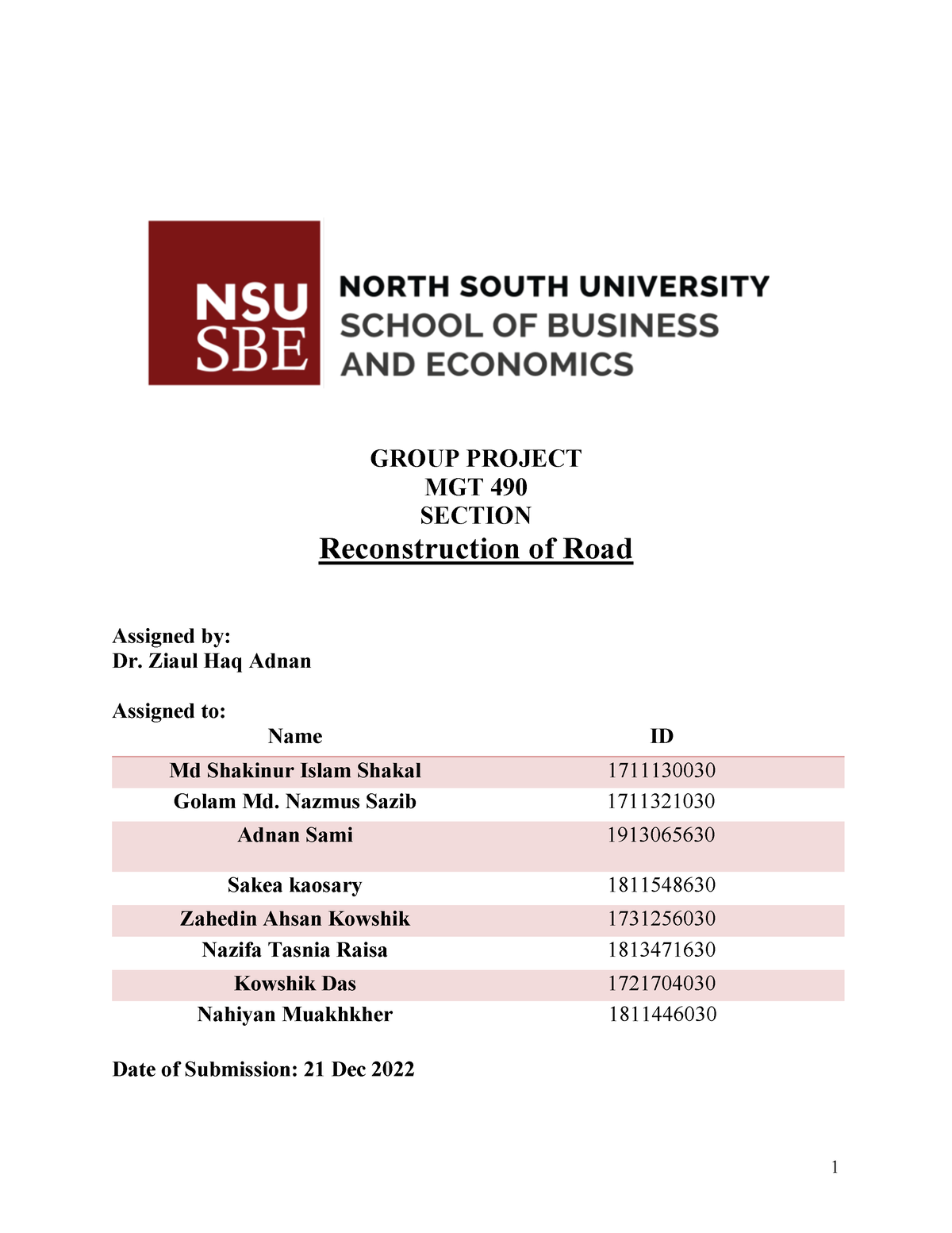 Final Report Mgt490 - GROUP PROJECT MGT 490 SECTION Reconstruction Of ...