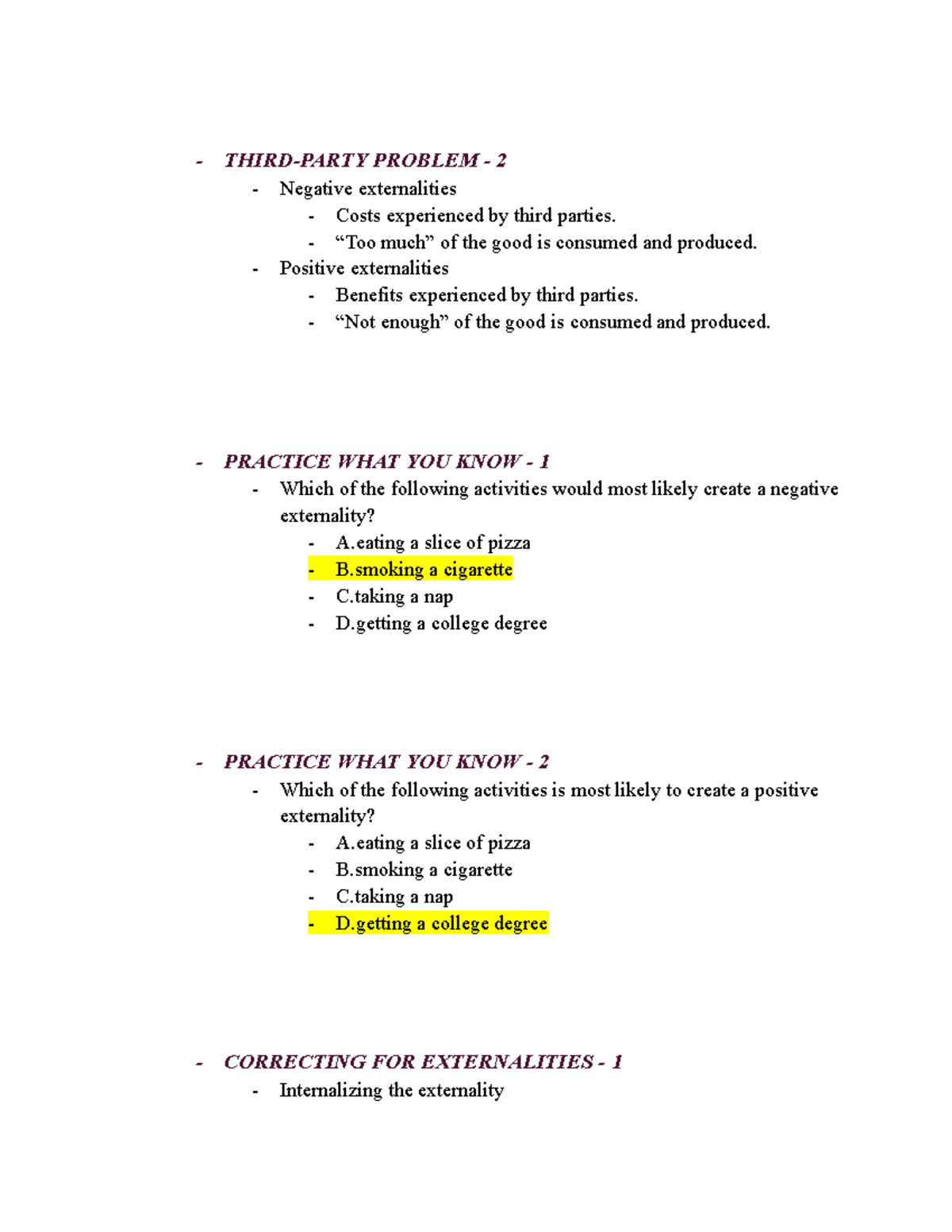 Chapter 7 - Market Inefficiencies Externalities AND Public Goods ...