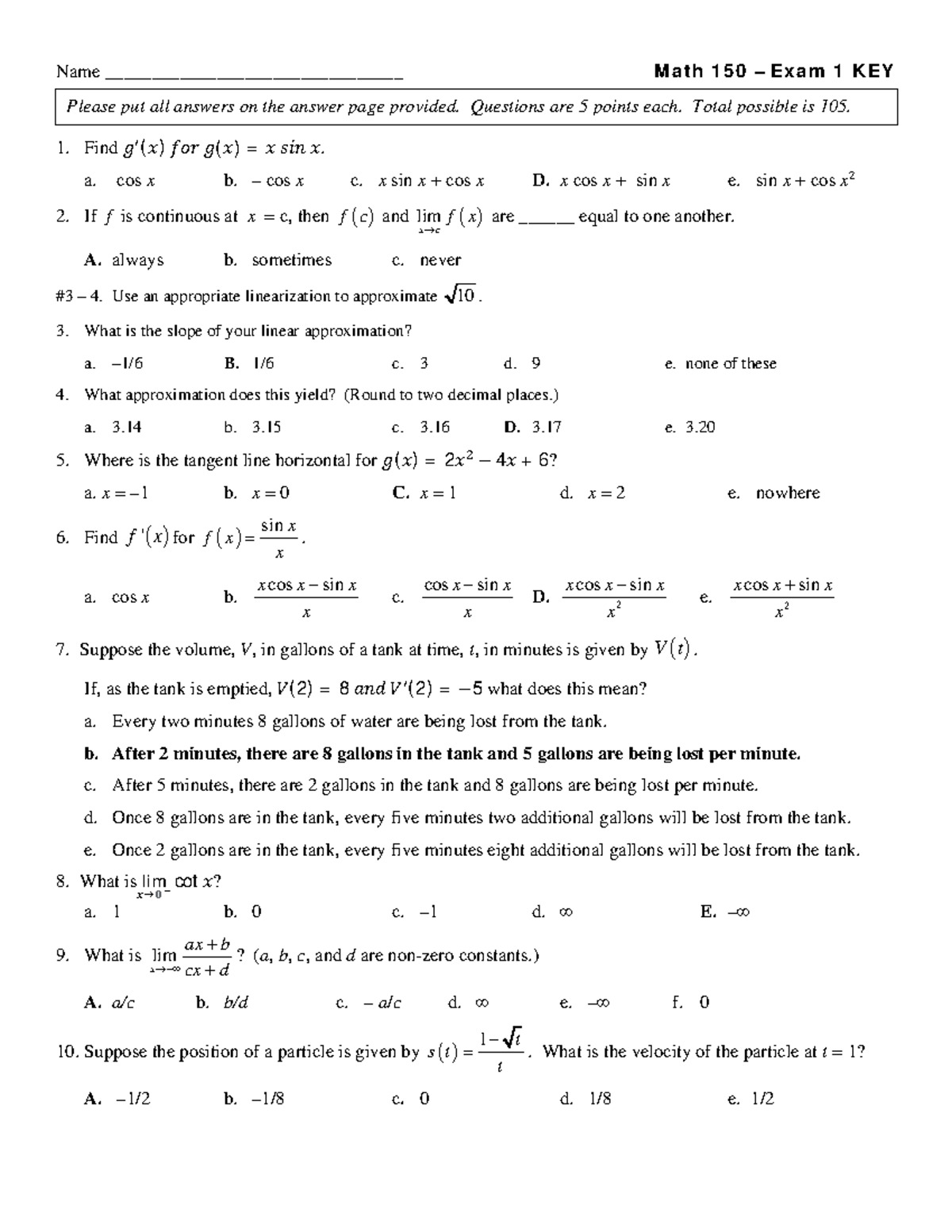 150 Hybrid Exam 1 Fa23 KEY - Name ________________________________ Math ...