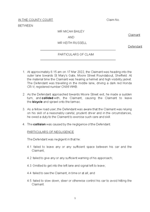 Skeleton Arguement Template - IN THE COUNTY COURT Claim No. BETWEEN MR ...