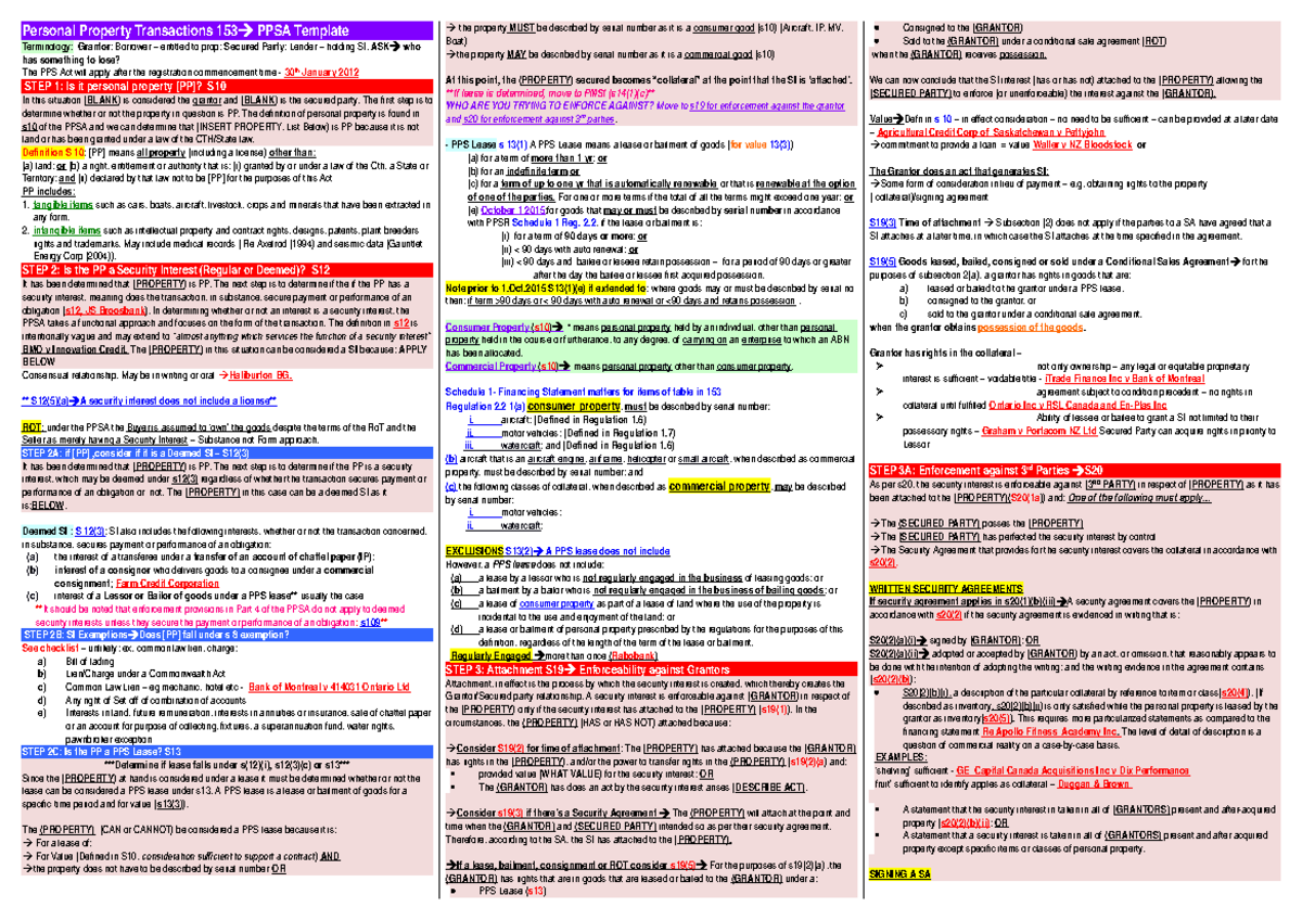 PPT PPSA Template KM - Personal Property Transactions 153 PPSA Template ...