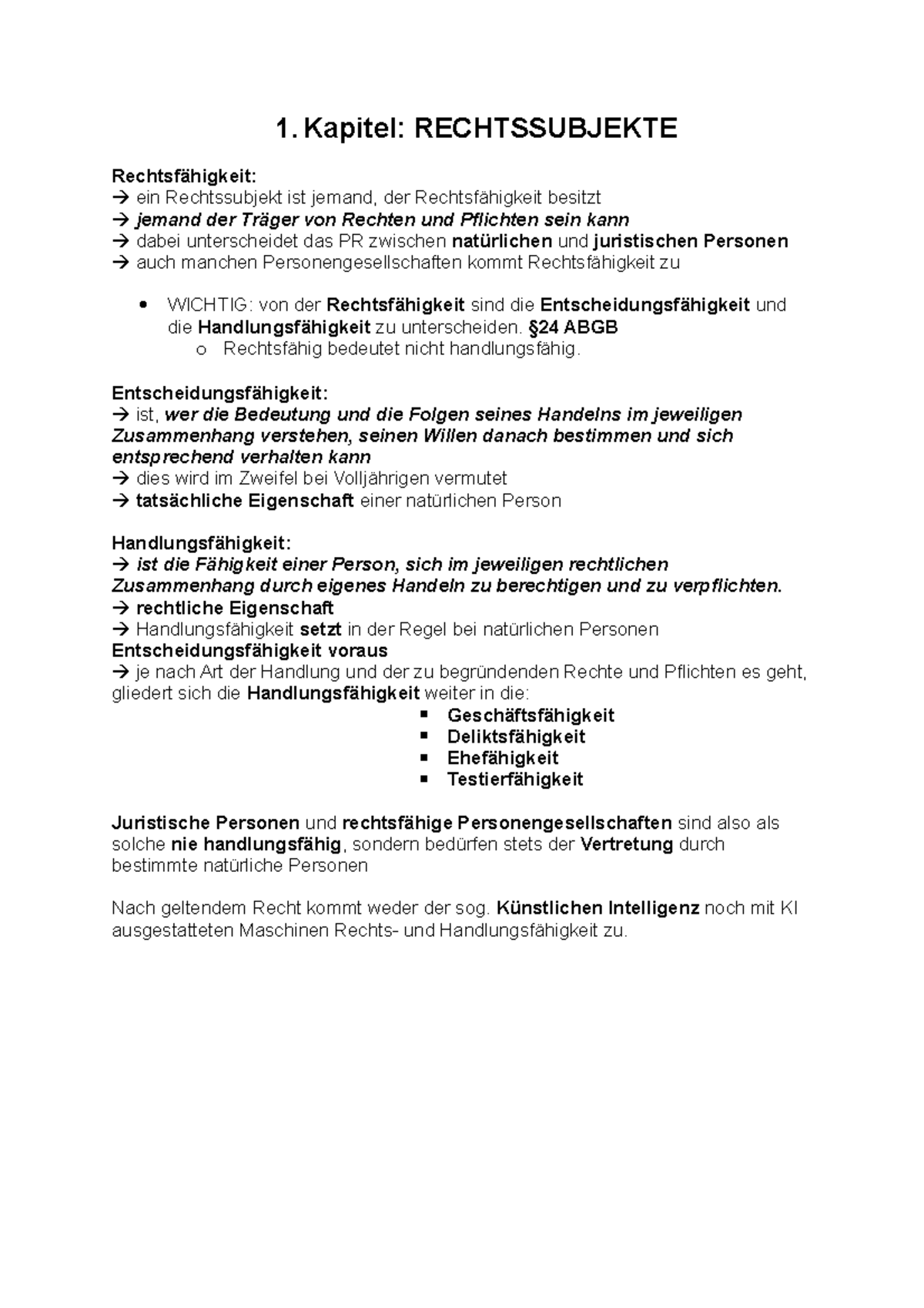Was Ist Ein Rechtssubjekt Privatrecht ZSF - 1: RECHTSSUBJEKTE Rechtsfähigkeit: ein Rechtssubjekt