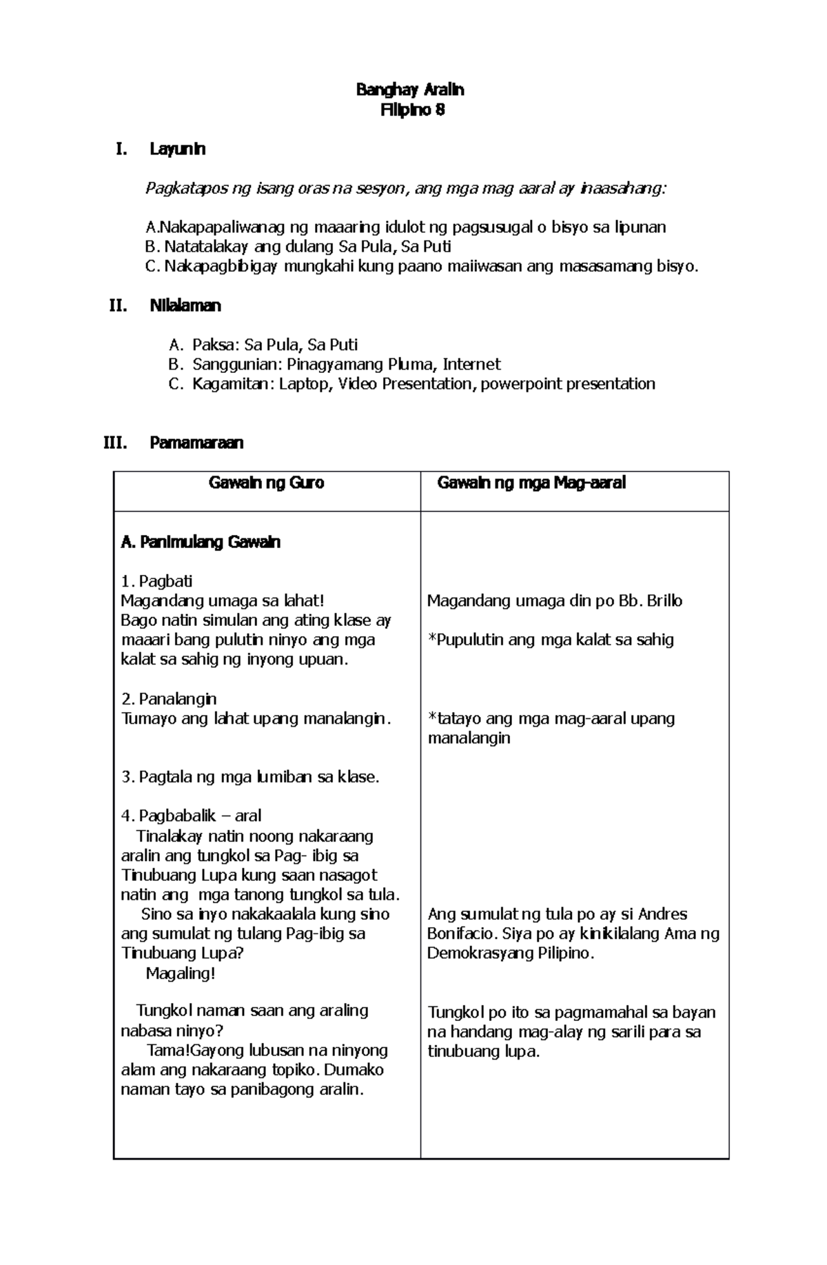 Demo-lesson-plan - Hdkd - Banghay Aralin Filipino 8 I. Layunin ...