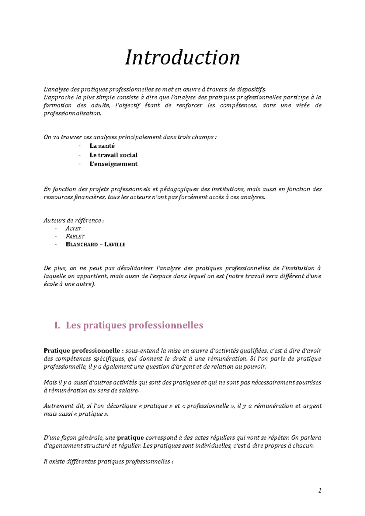 1 - CM - Notes De Cours Analyse Des Pratiques Professionnelles ...