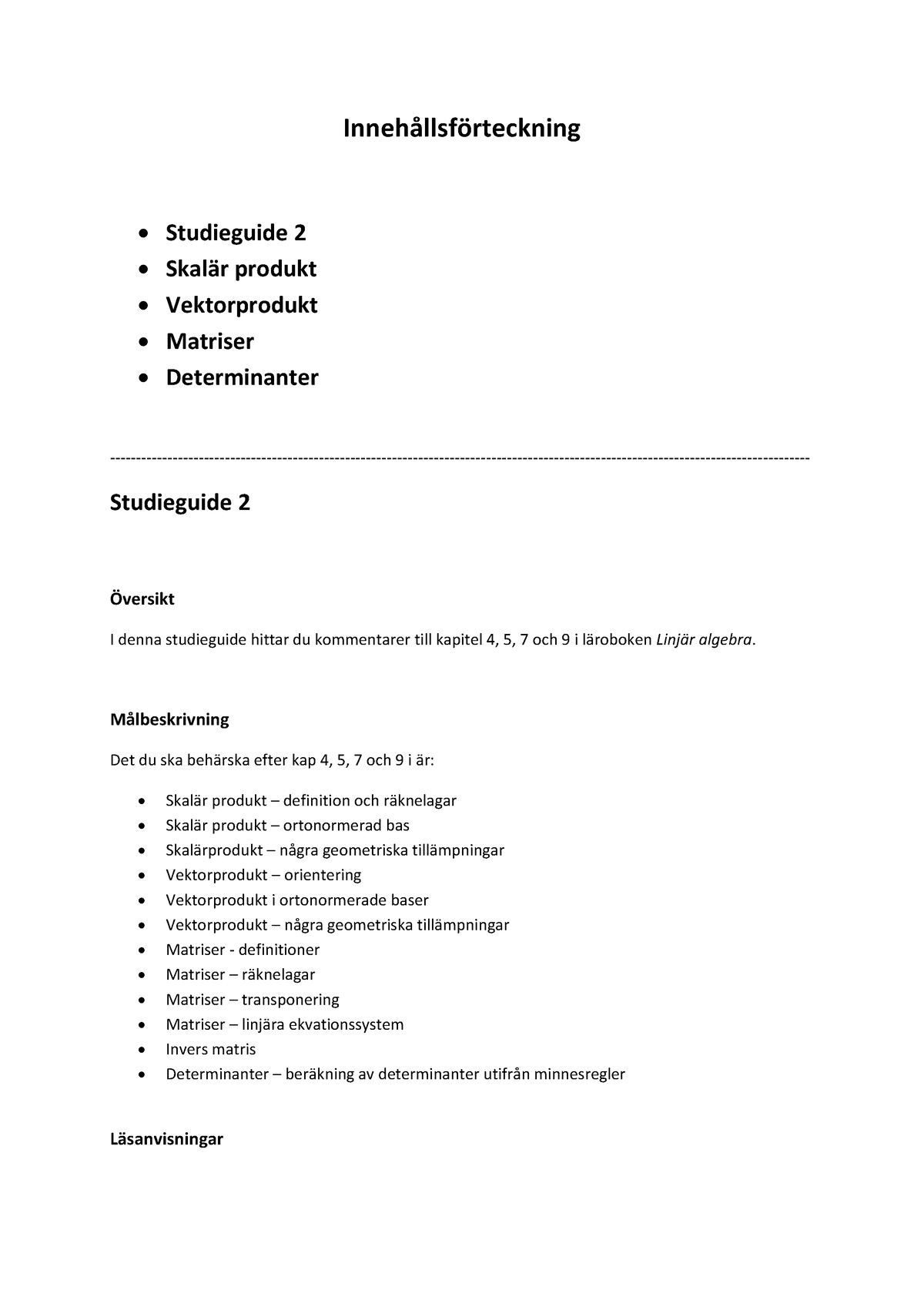 Studieguide 2 - Innehållsförteckning Studieguide 2 Skalär Produkt ...