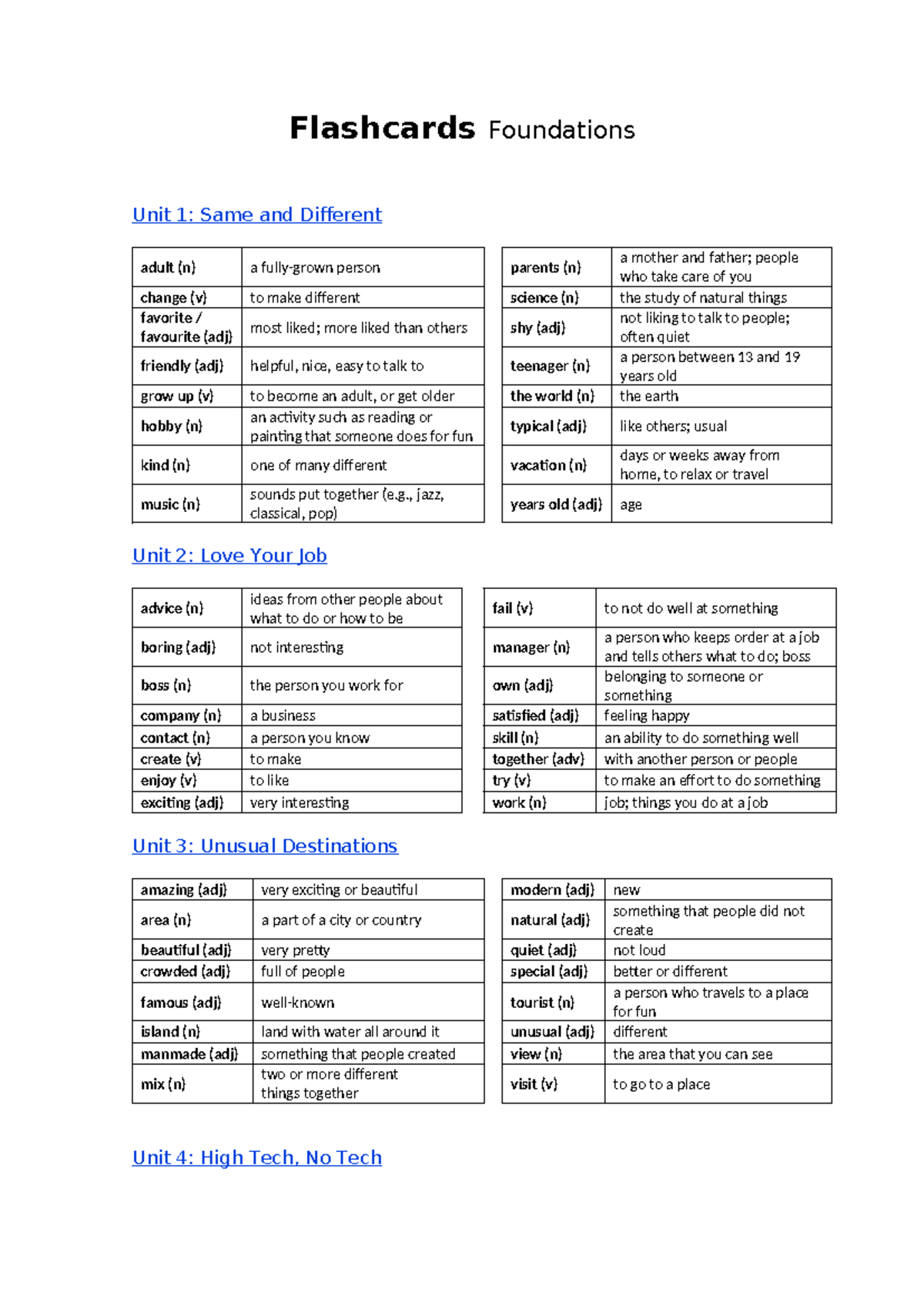 2.Flashcards Foundations - Flashcards Foundations Unit 1: Same and ...