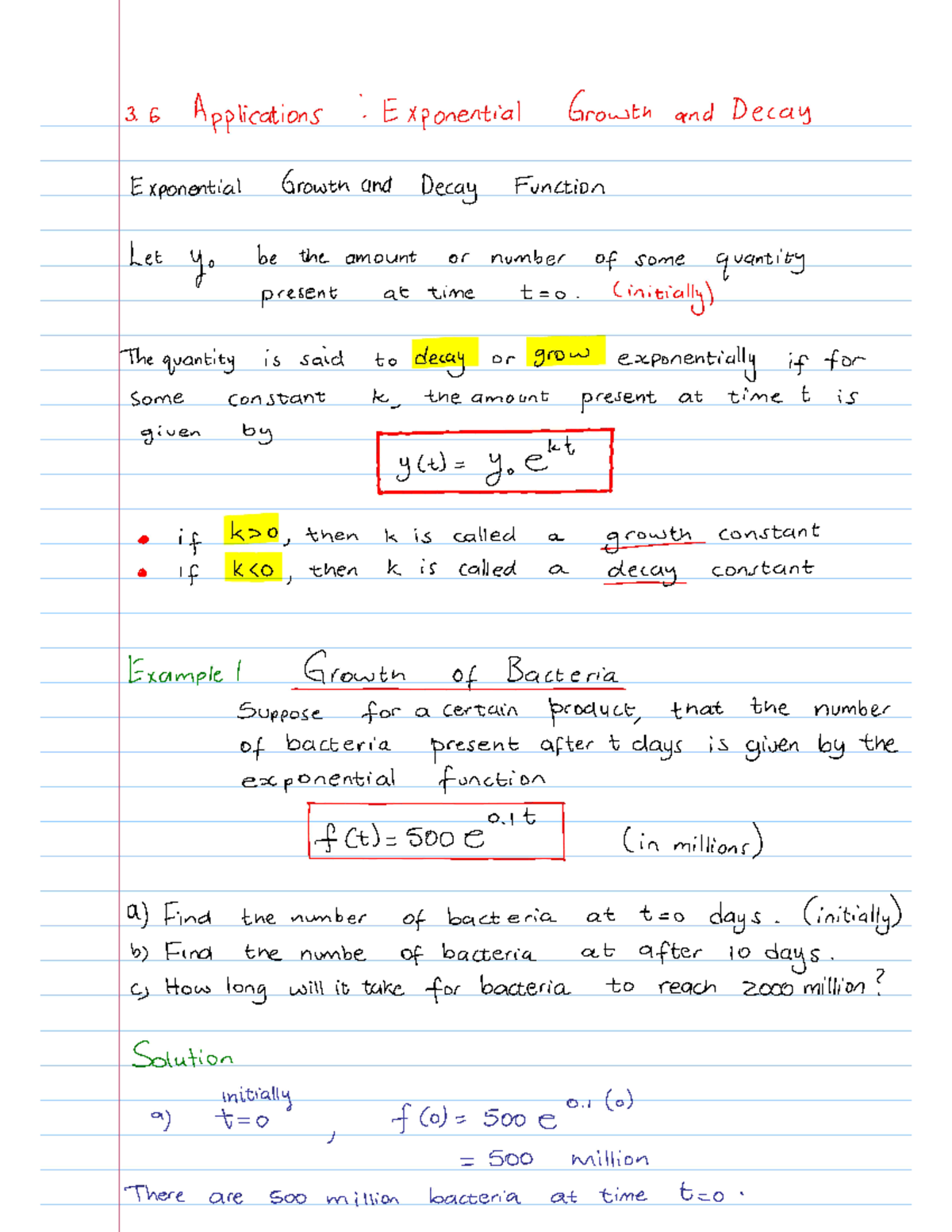 Lecture 15-Applications Growth and Decay - MATH150 - Studocu