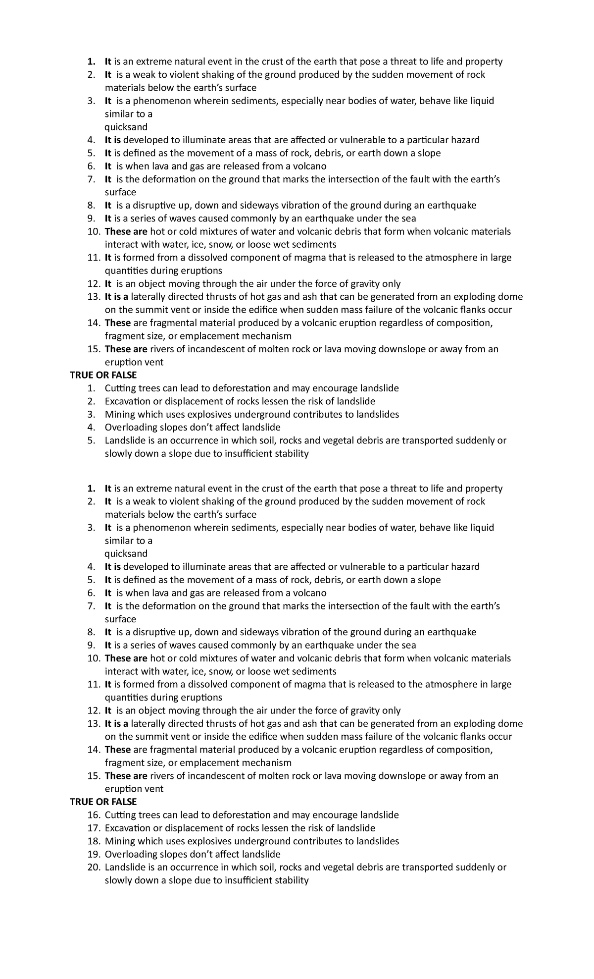 Quiz on geologic processes - It is an extreme natural event in the ...