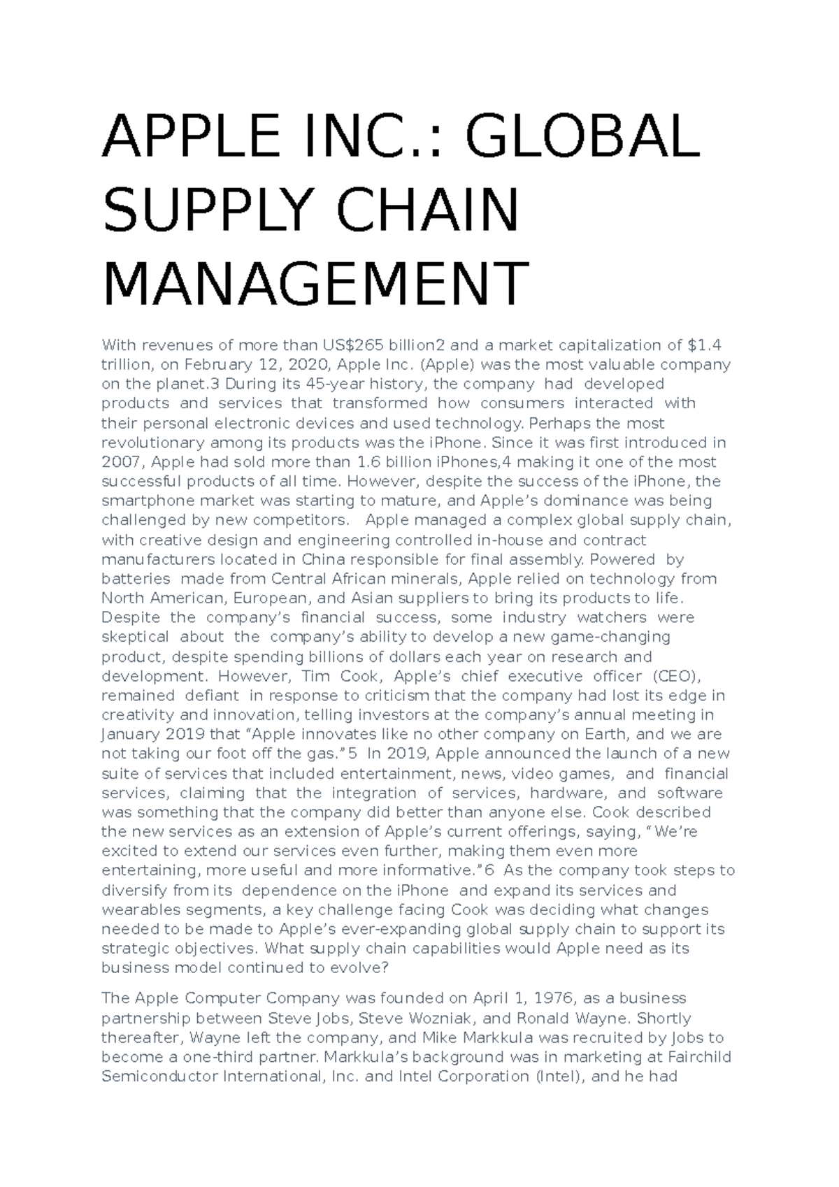 apple inc managing a global supply chain case study