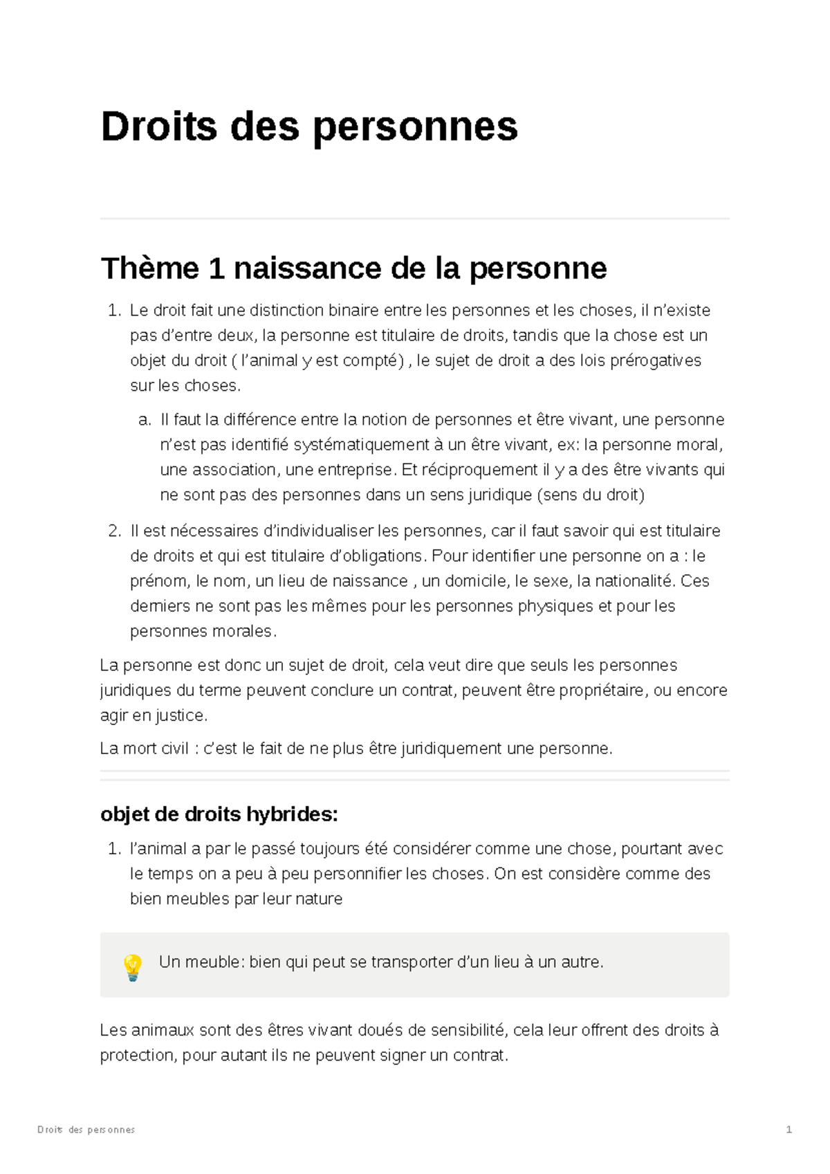 Droits Des Personnes L1 Aes Droits Des Personnes Thème 1 Naissance De La Personne 1 Le 3686