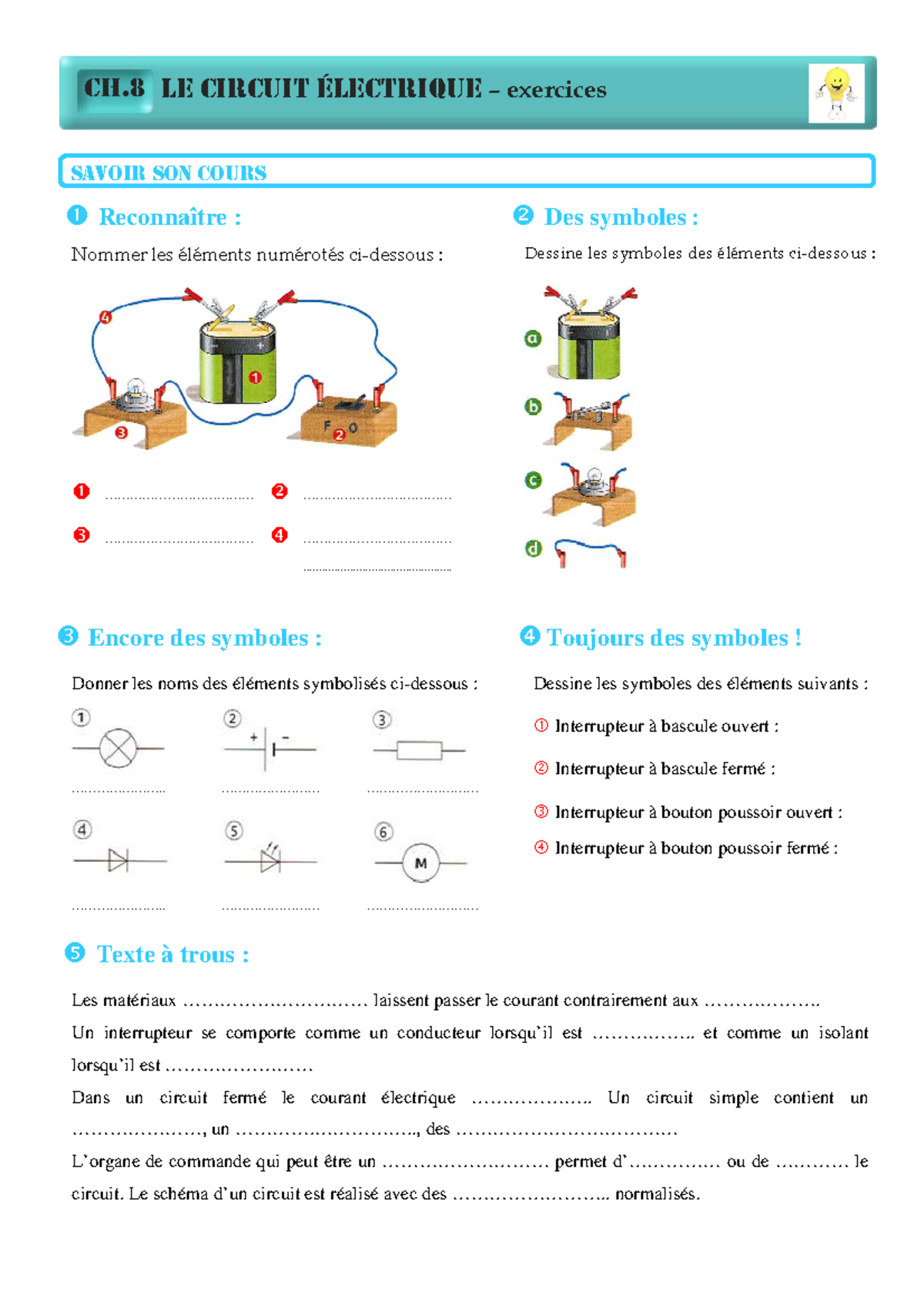 5-ch8-ex - pdf - SAVOIR SON COURS CH. 8 LE CIRCUIT ÉLECTRIQUE ...