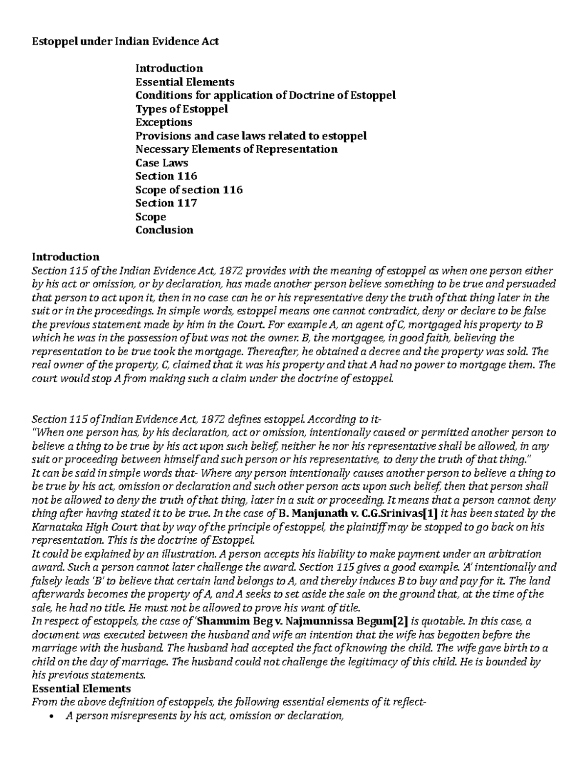 Estoppel under Indian Evidence Act - In simple words, estoppel means ...