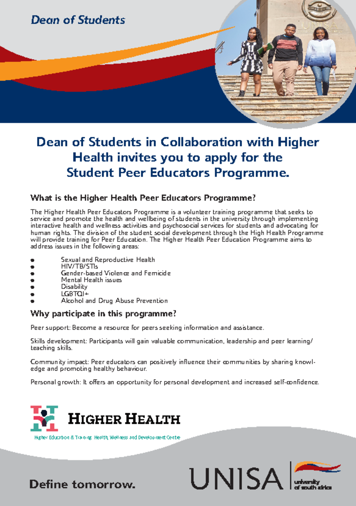 Dean of Students Higher Health - Define tomorrow. Dean of Students Dean ...