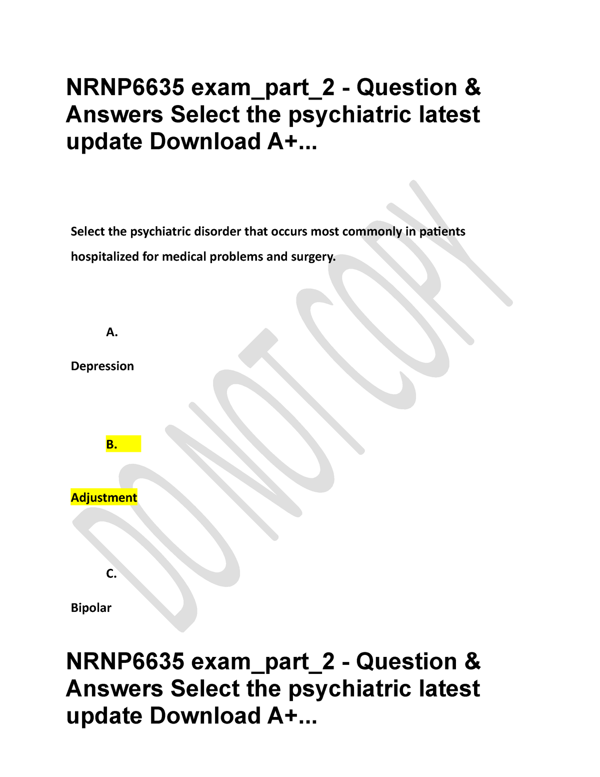 Exam Part 2 - Exam Part 2 - NRNP6635 Exam_part_2 - Question & Answers ...