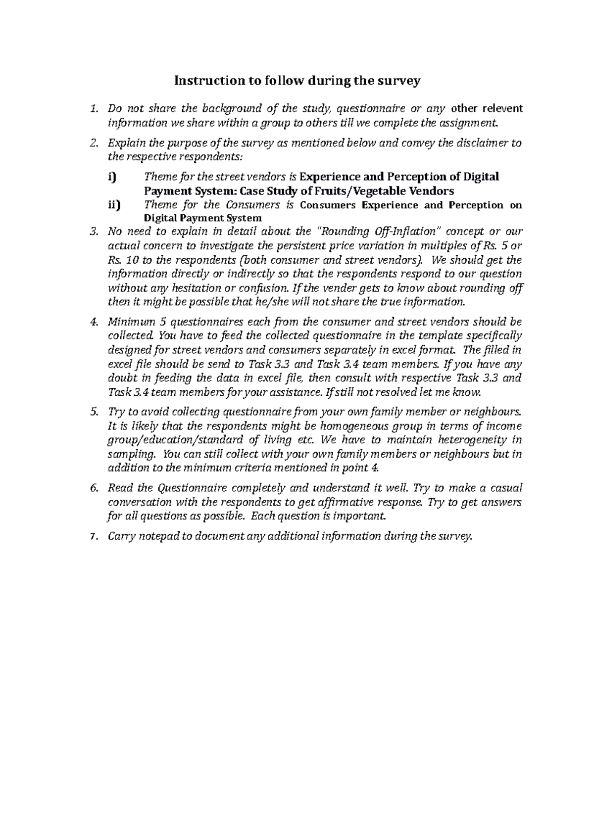 Instructions To Follow During The Survey Explain The Purpose Of The