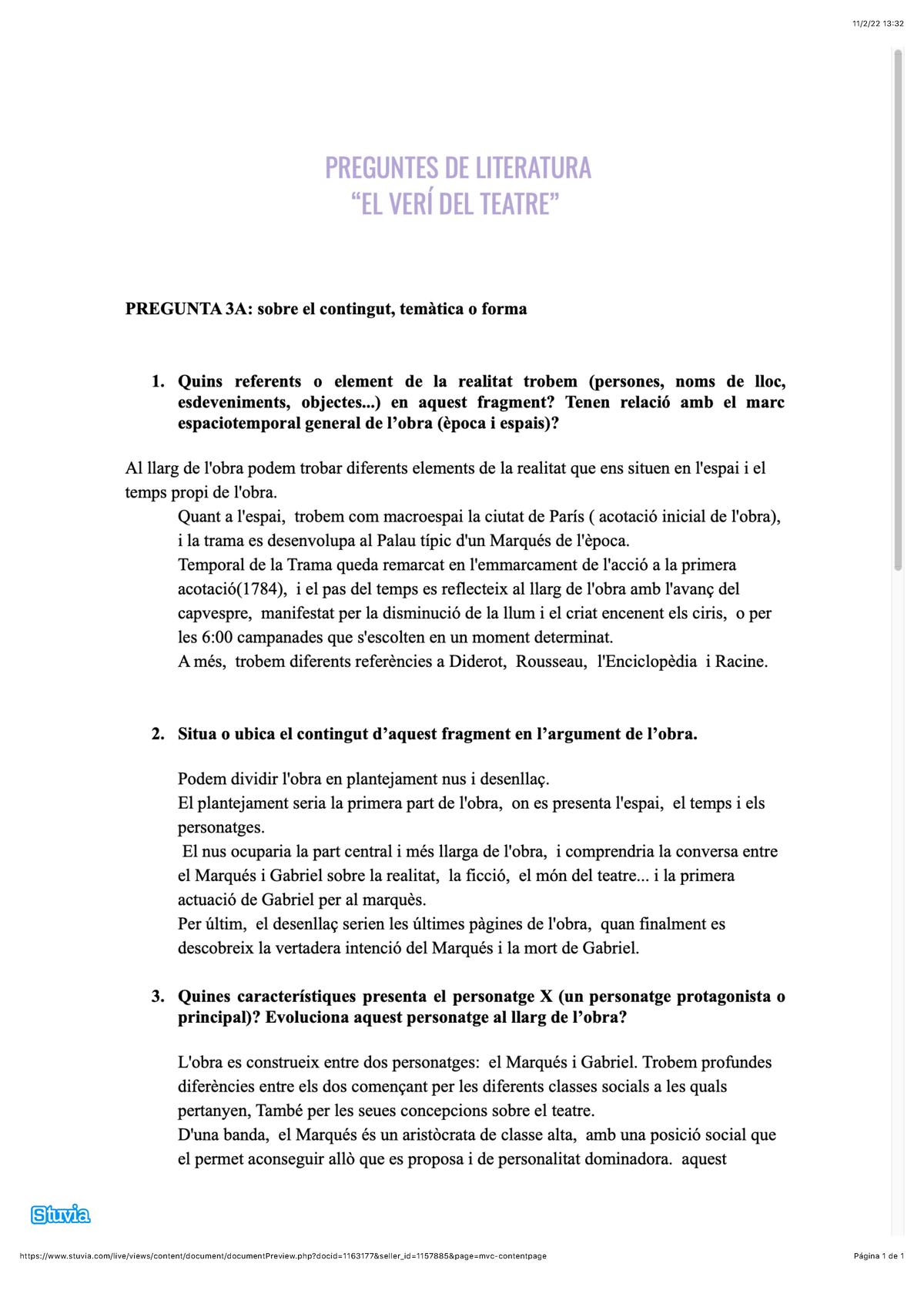 PREGUNTES DE LITERATURA. EL VERÍ DEL TEATRE segundo bachillerato 11