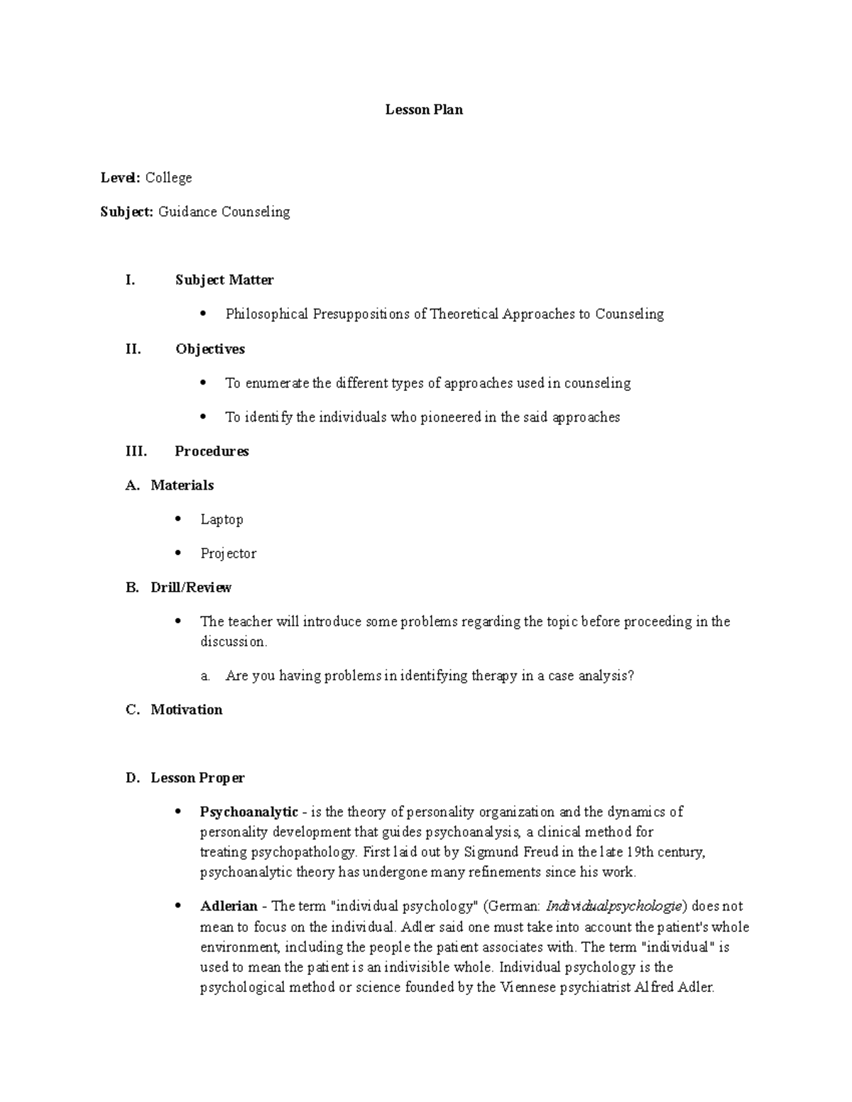 Lesson-Plan - lesson plan guide for guidance counseling - Lesson Plan ...