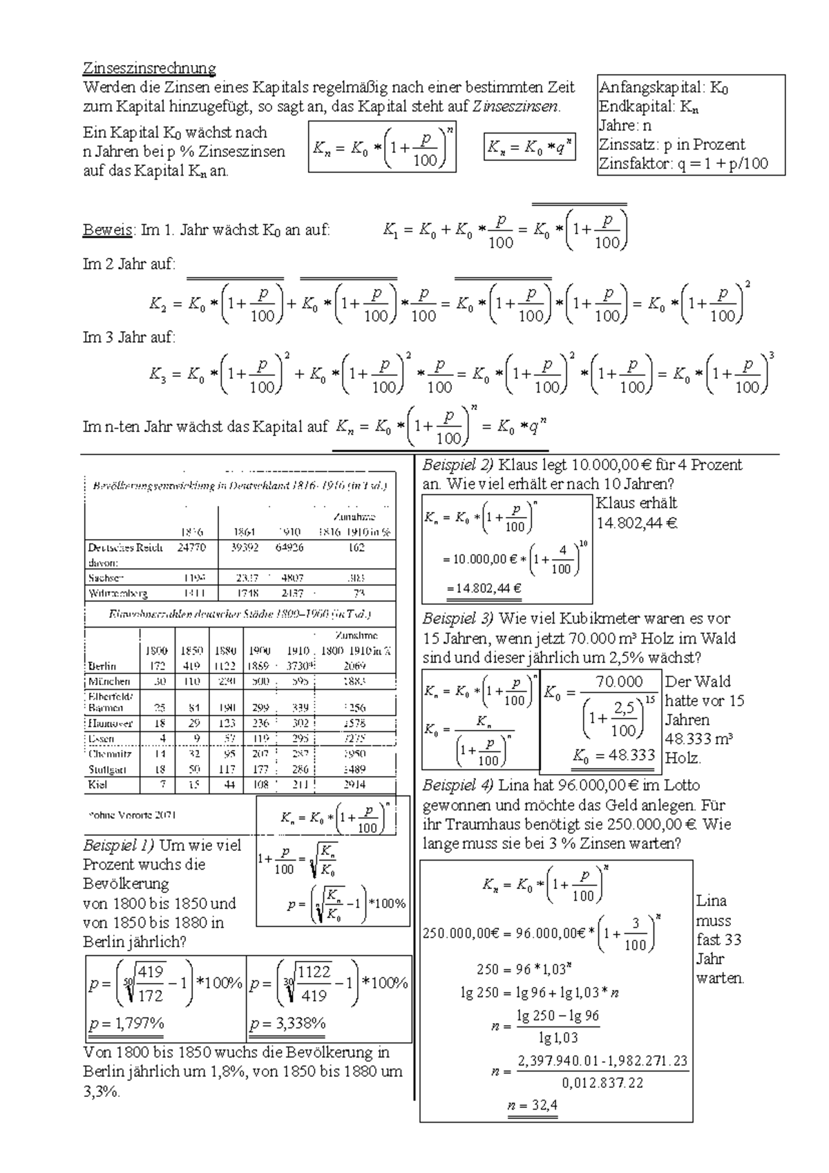 Zinsrechnung - N Kn=K 0 *q Anfangskapital: K 0 Endkapital: Kn Jahre: N ...