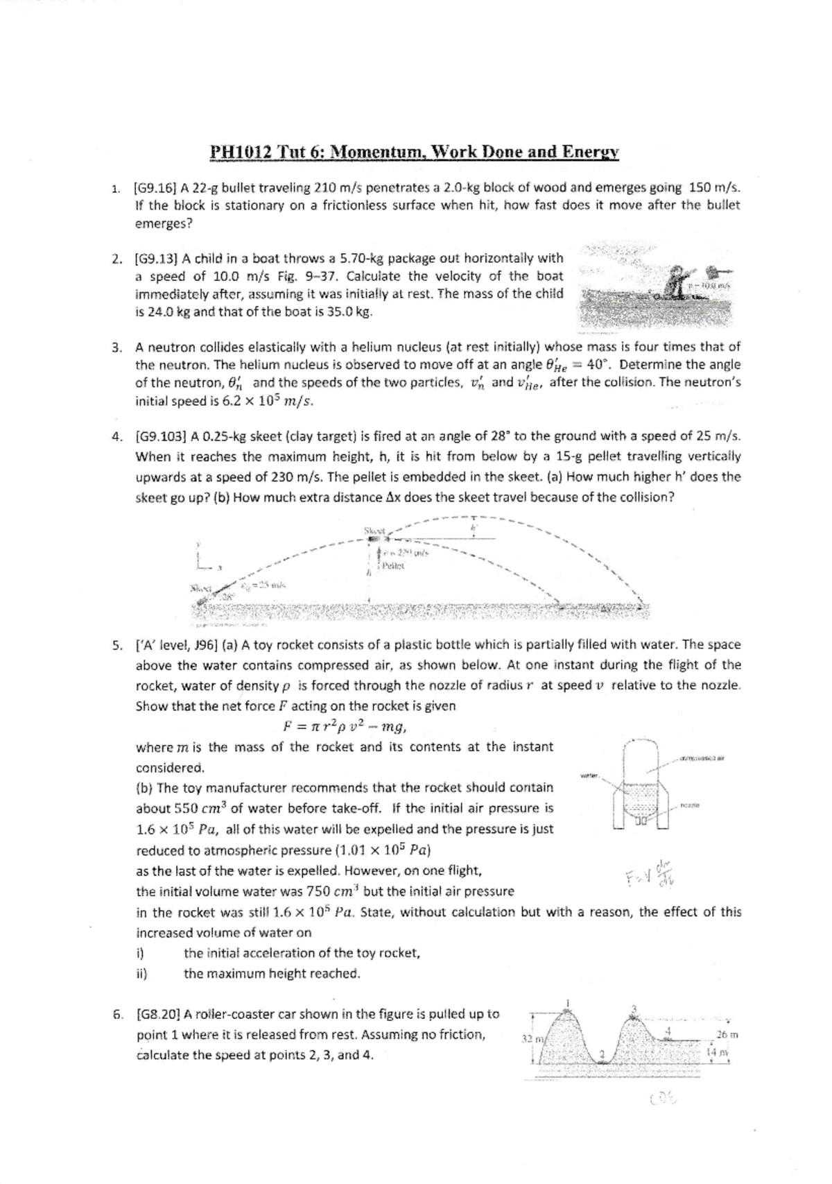 Physics A Tutorial 6 Solution - PH1$I2 Tut 6: Momentqm, Wqrk llpne and ...