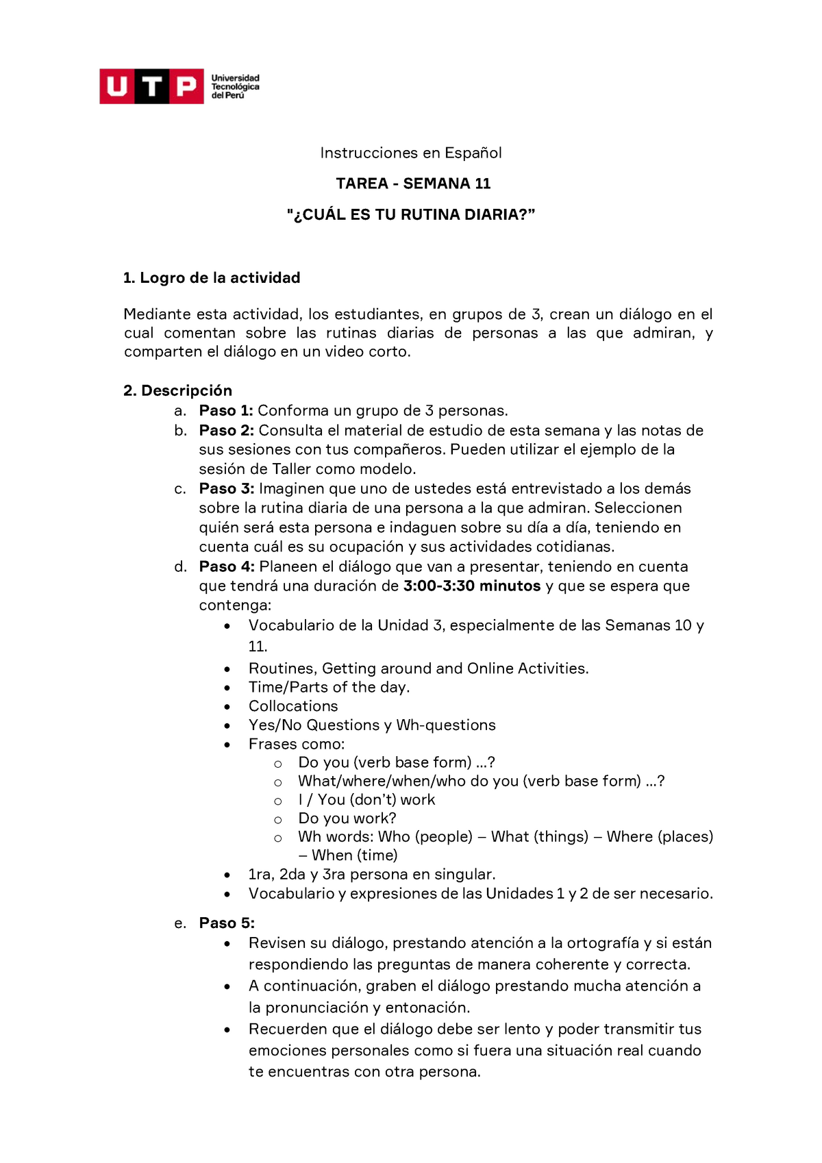 Week 11 Document Task Instrucciones en Español TAREA SEMANA 11 CUÁL ES TU RUTINA Studocu