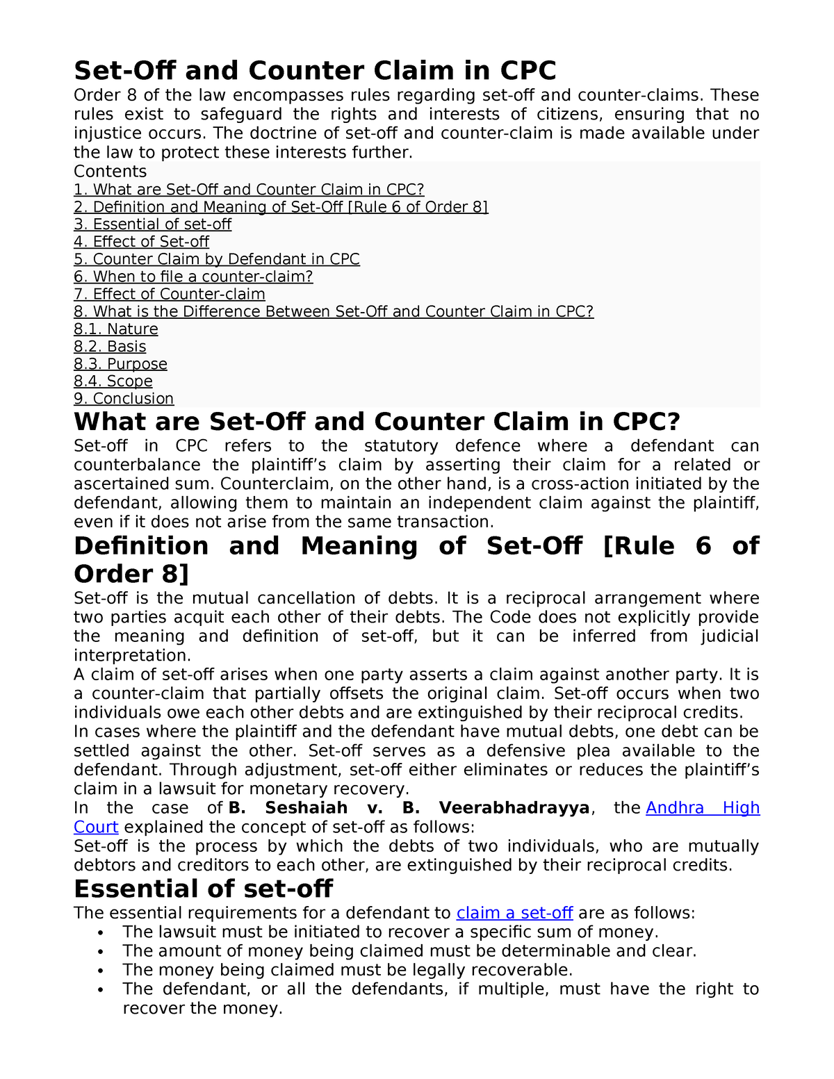 Difference between Set off & Counterclaim - Set-Off and Counter Claim ...