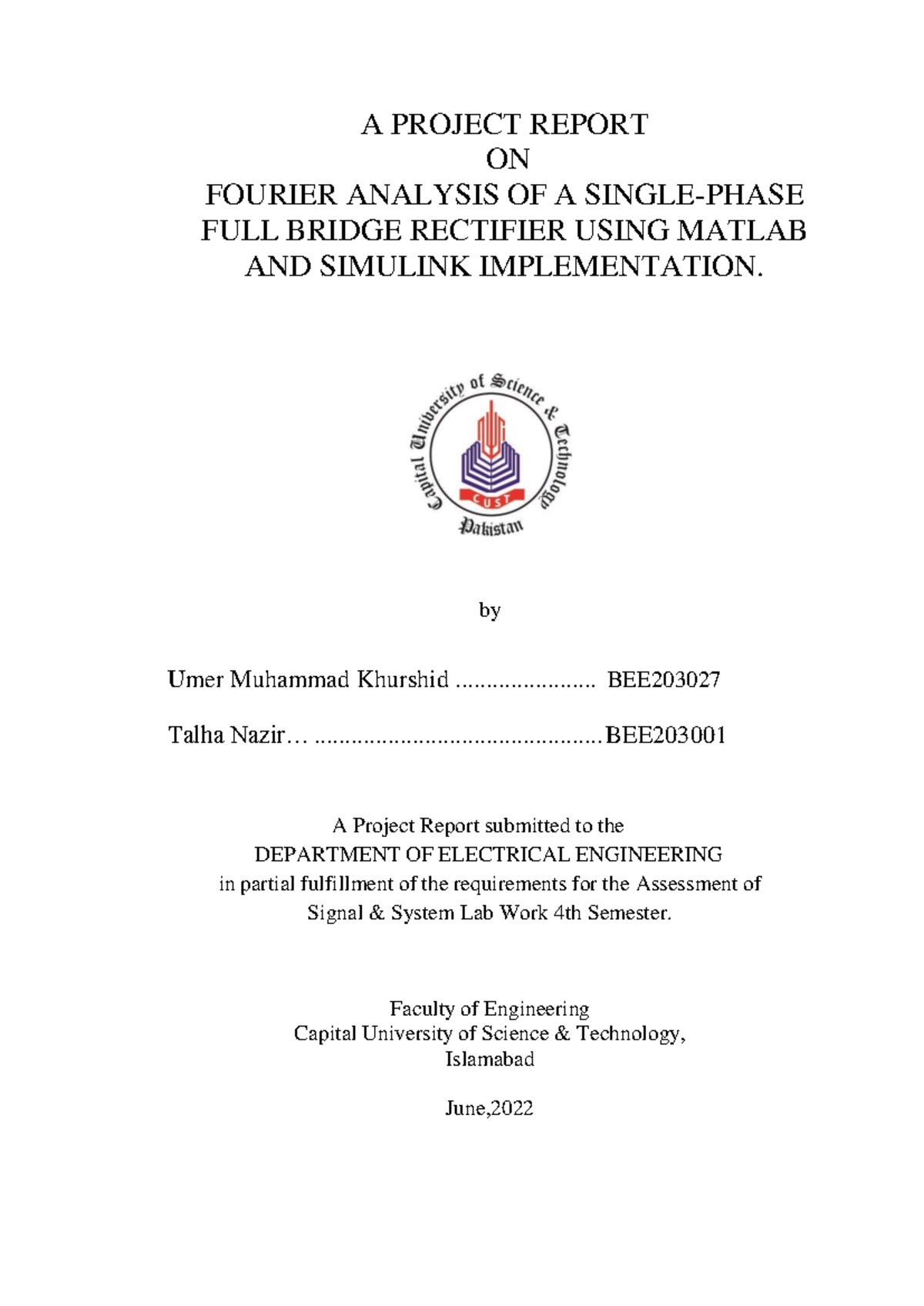 Final umer talha Signal and System Lab Project - A PROJECT REPORT ON ...