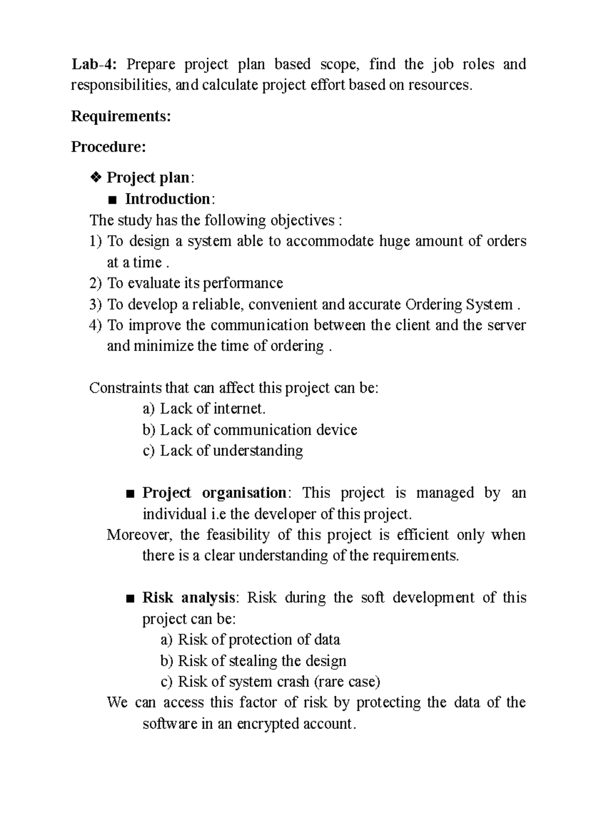 SEPM Lab sepm Lab4 Prepare project plan based scope, find the job
