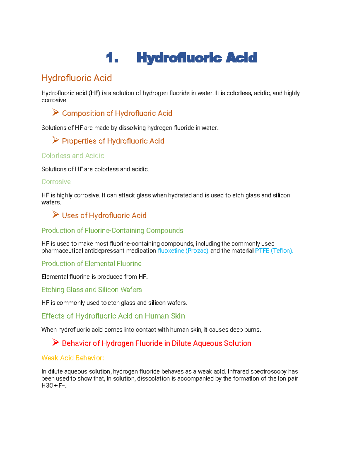 HF, HCN and Br F3 with headings 1. Hydrofluoric Acid Hydrofluoric Acid Hydrofluoric acid (HF