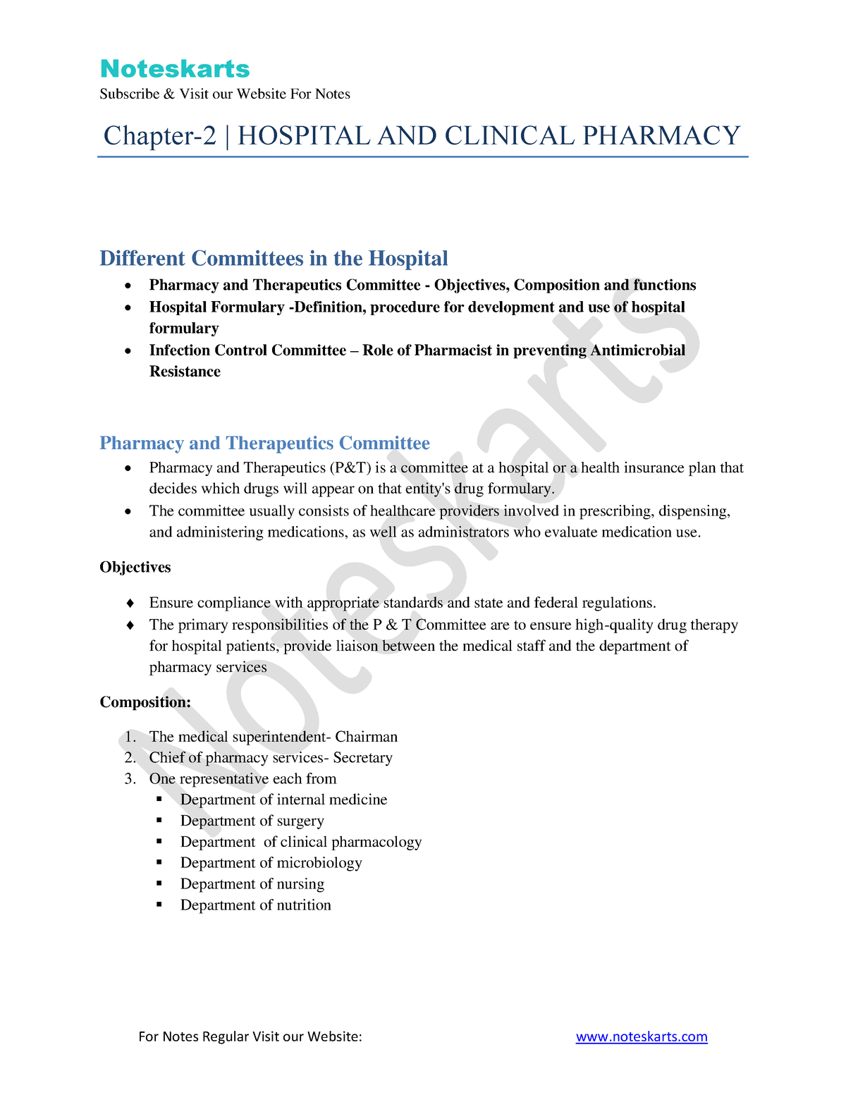 Chapter 2 Hospital AND Clinical Pharmacy Different Committees In The ...