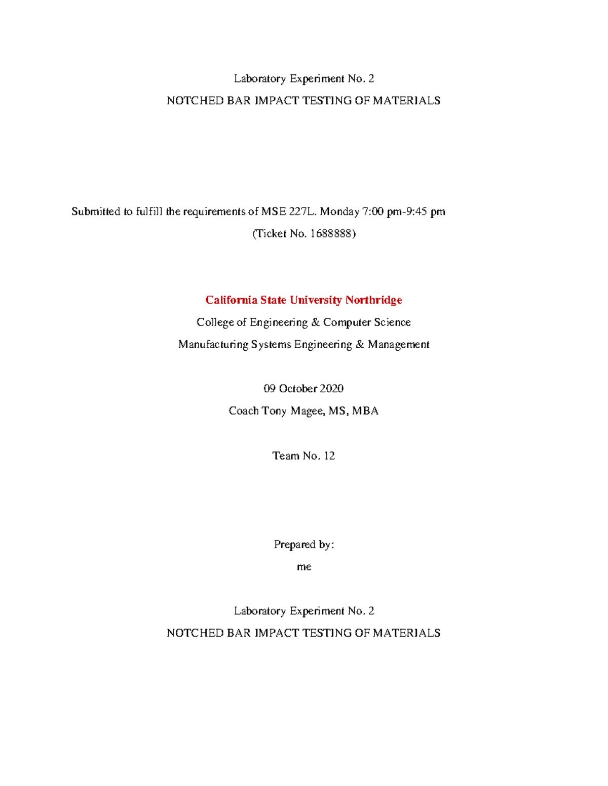 Lab Report-Outline - LAB 6 - Laboratory Experiment No. 2 NOTCHED BAR ...