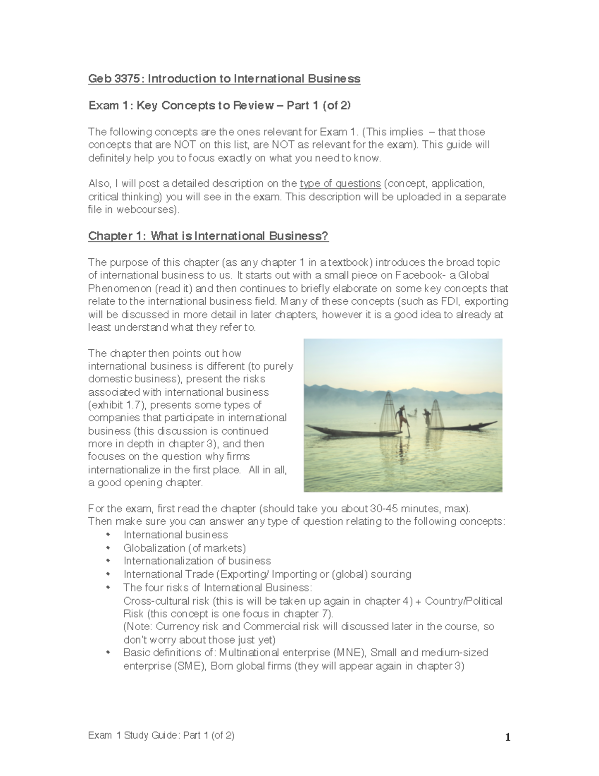 Study Guide Exam 1 Part 1 (Ch - Geb 3375: Introduction to International ...