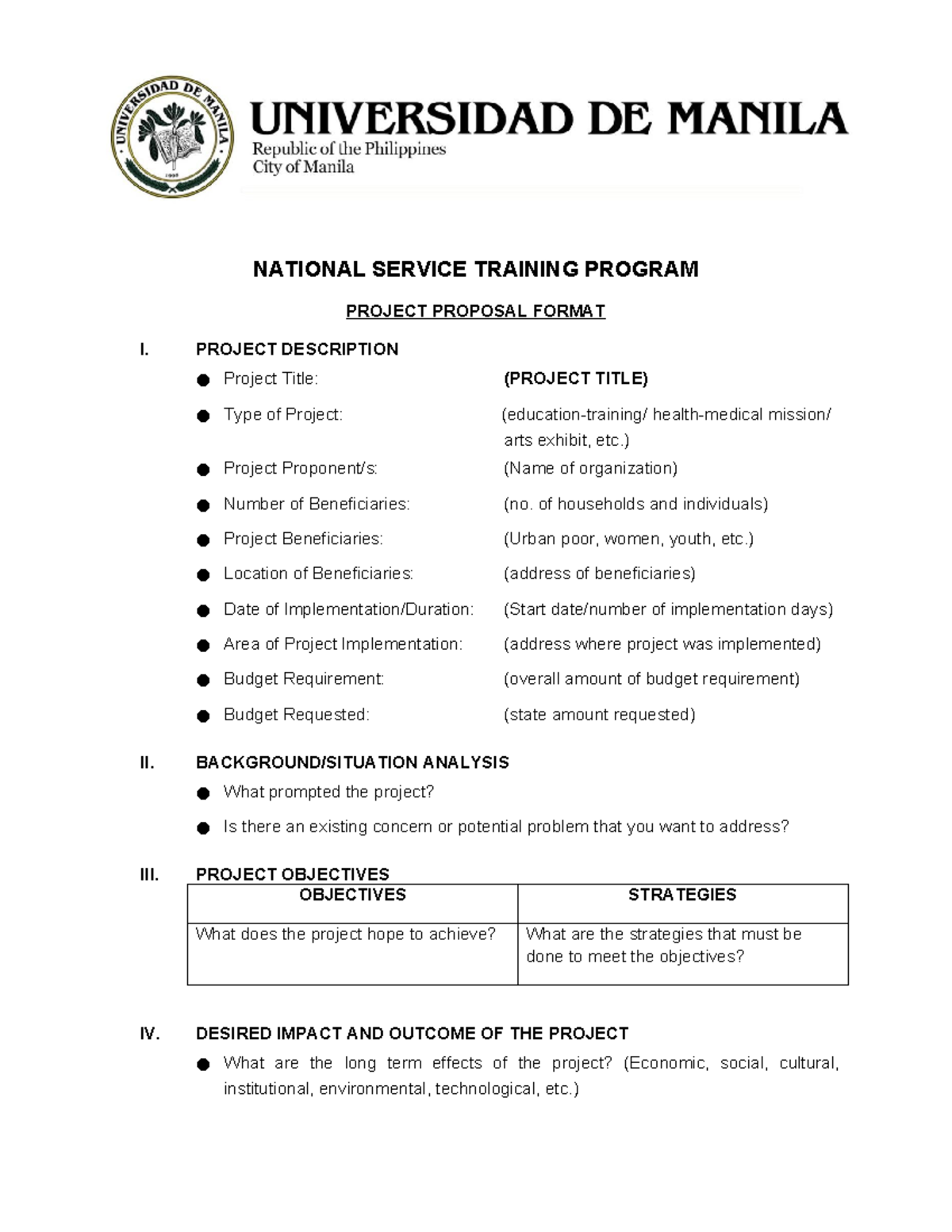 Project Activity Proposal Template - NATIONAL SERVICE TRAINING PROGRAM ...