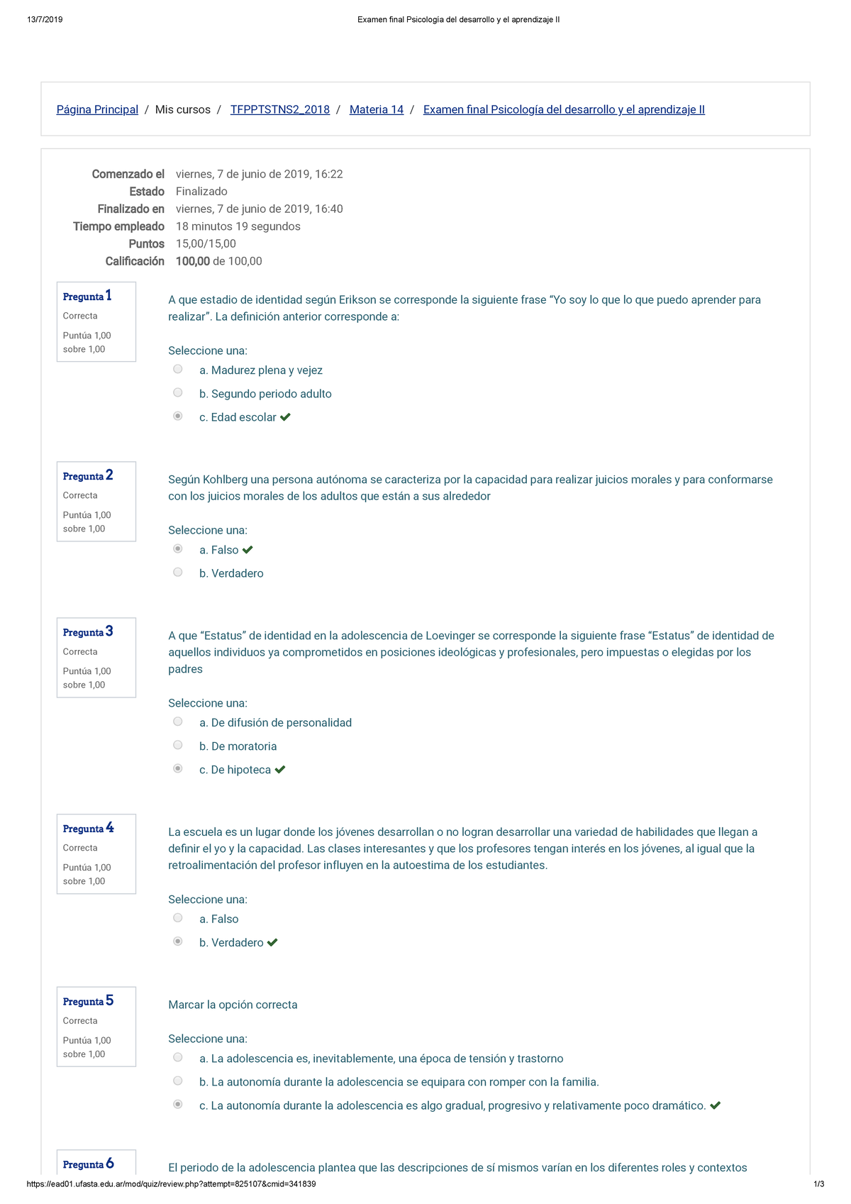 C Ex. Psico II Completo - 13/7/2019 Examen Final Psicología Del ...