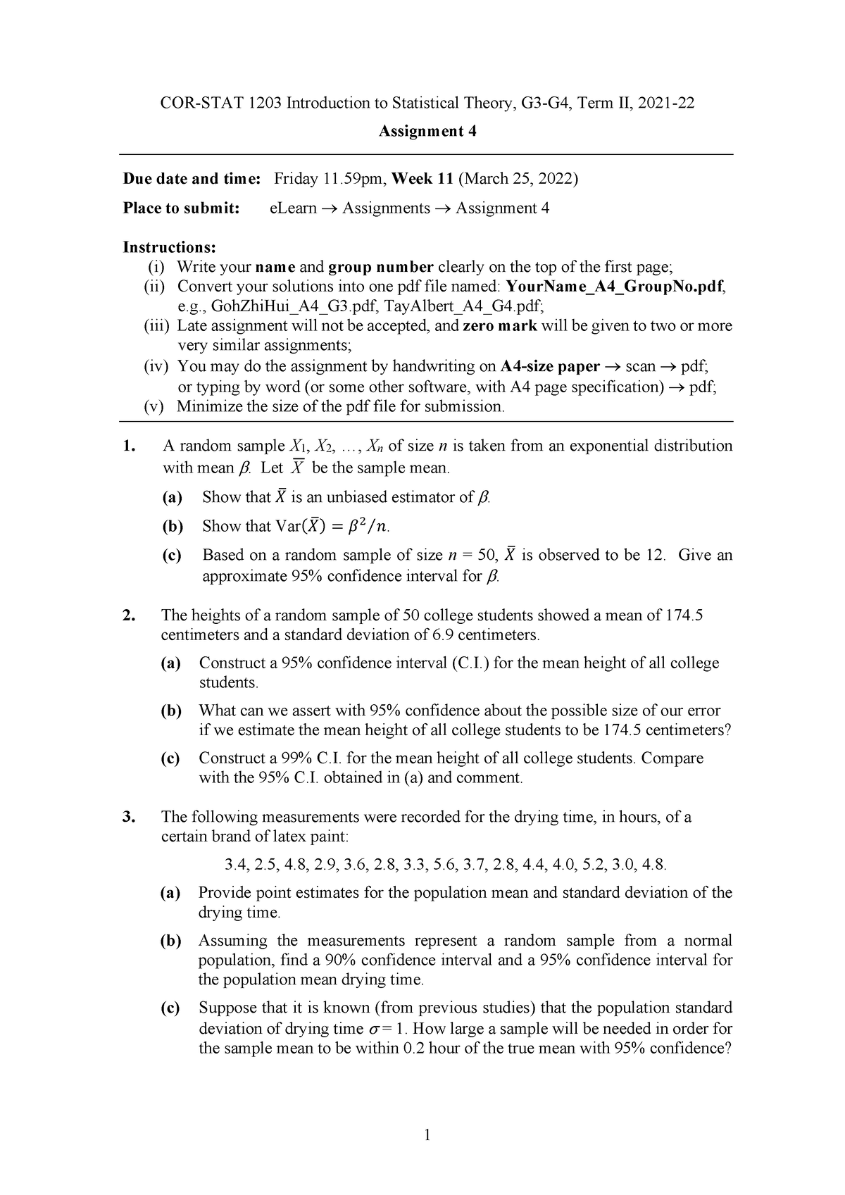 Homework 4 Introduction To Statical Theory - STATS 101 - SMU - Studocu