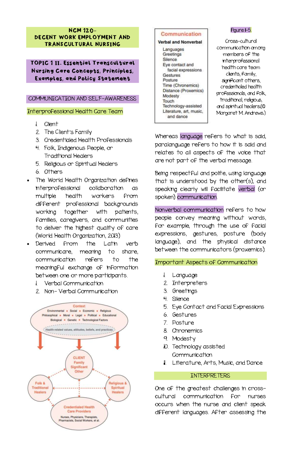 NCM-120 Transcultural Nursing Week2 - NCM 120- DECENT WORK EMPLOYMENT ...