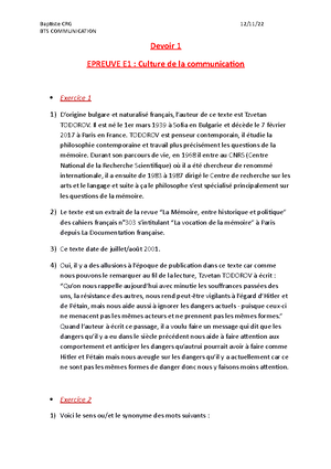 Corrigé E6 Devoir 1 - 209K61CTWB0116 CNED PRÉPARER E6 – BTS ...