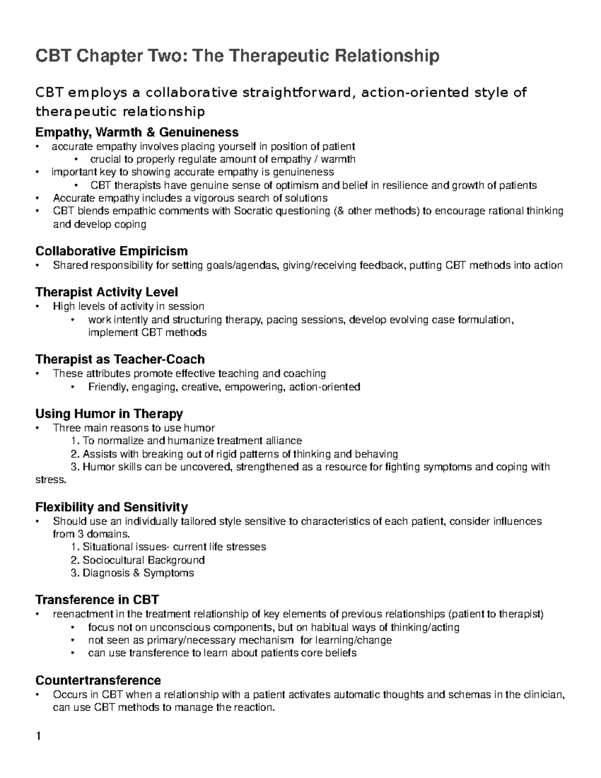 CBT Chapter 2 Notes - CBT Chapter Two: The Therapeutic Relationship CBT ...