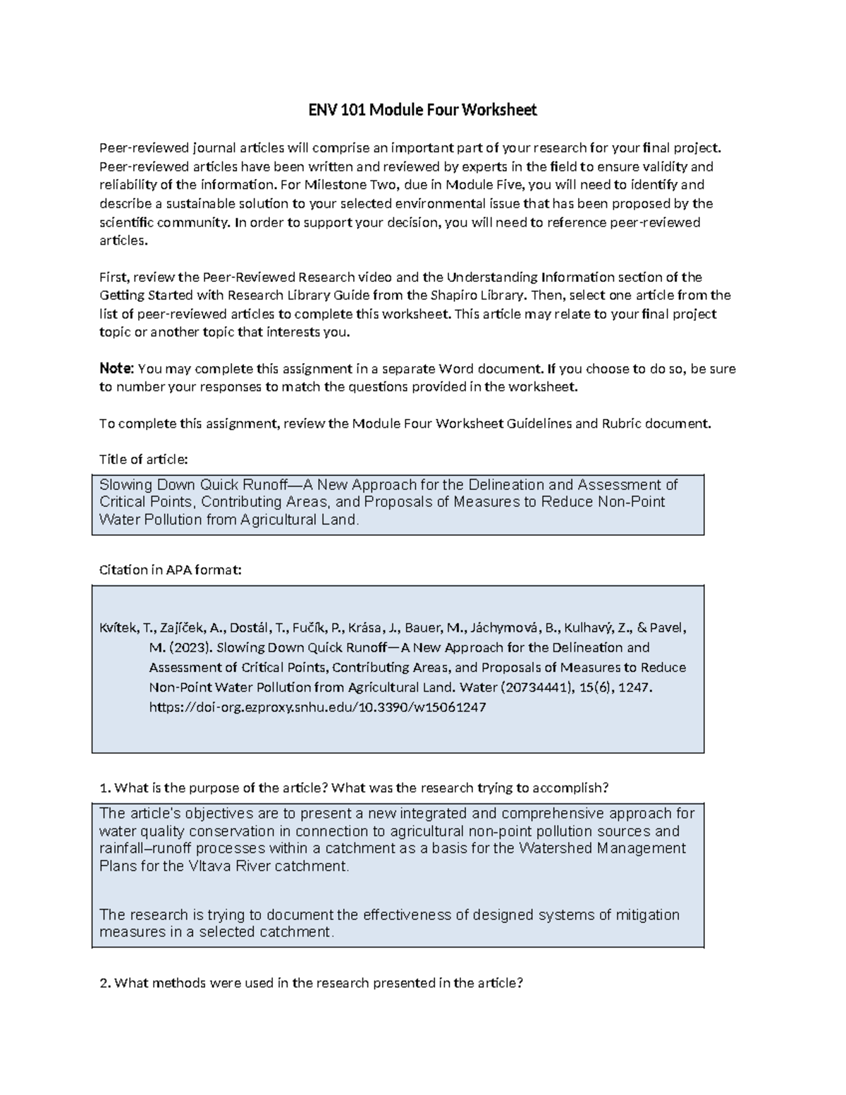 ENV 101 Module Four Worksheet - ENV 101 Module Four Worksheet Peer ...