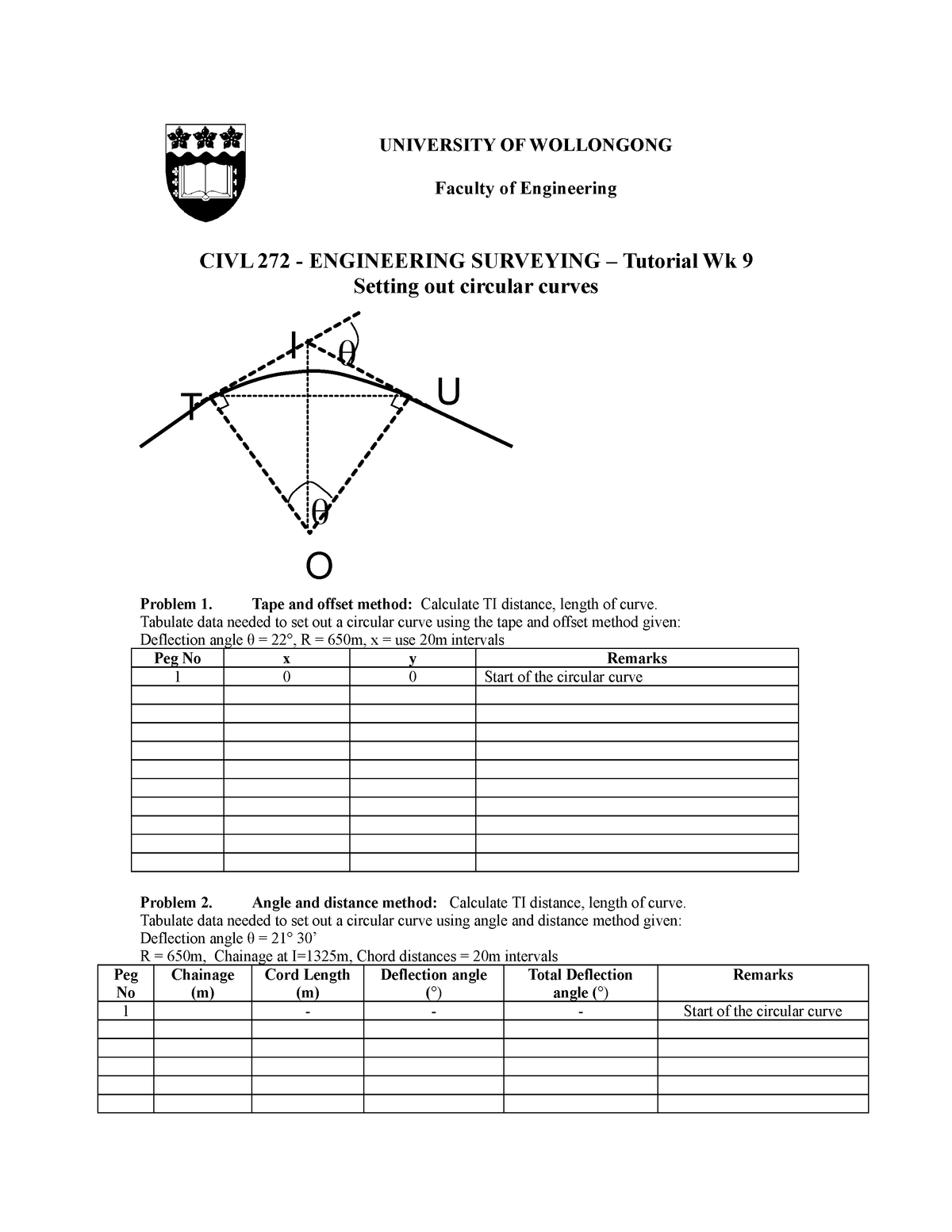 Tutorial Work Engineering Surveying Week 9 University Of Wollongong Faculty Of Engineering Civl Studocu