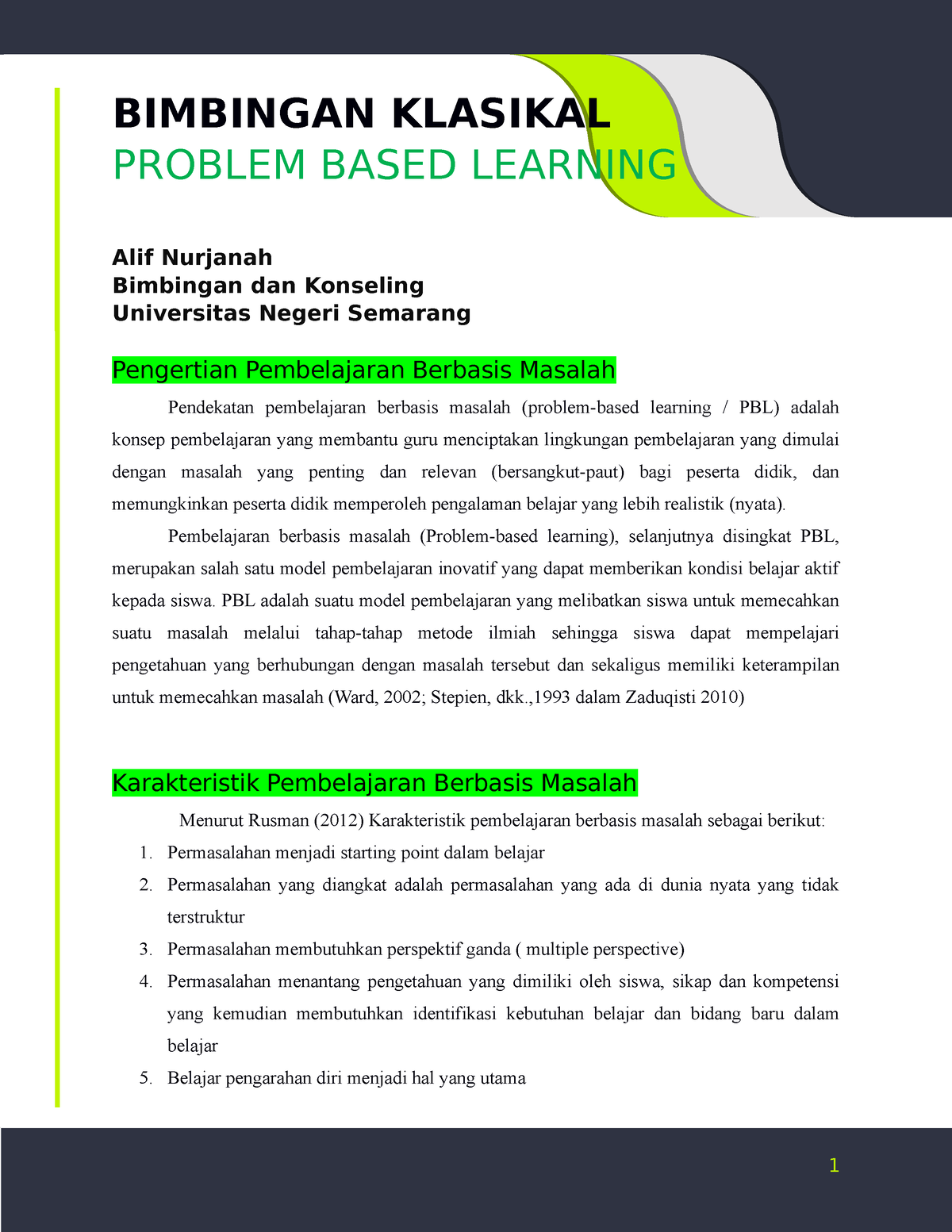 Problem Based Learning - BIMBINGAN KLASIKAL PROBLEM BASED LEARNING Alif ...