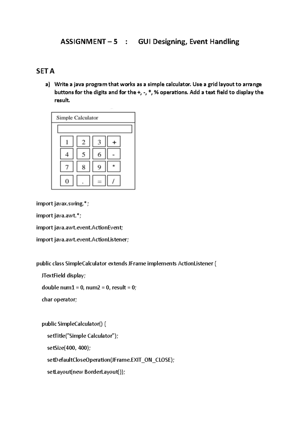 Java Practical Assign 5 - ASSIGNMENT – 5 : GUI Designing, Event ...