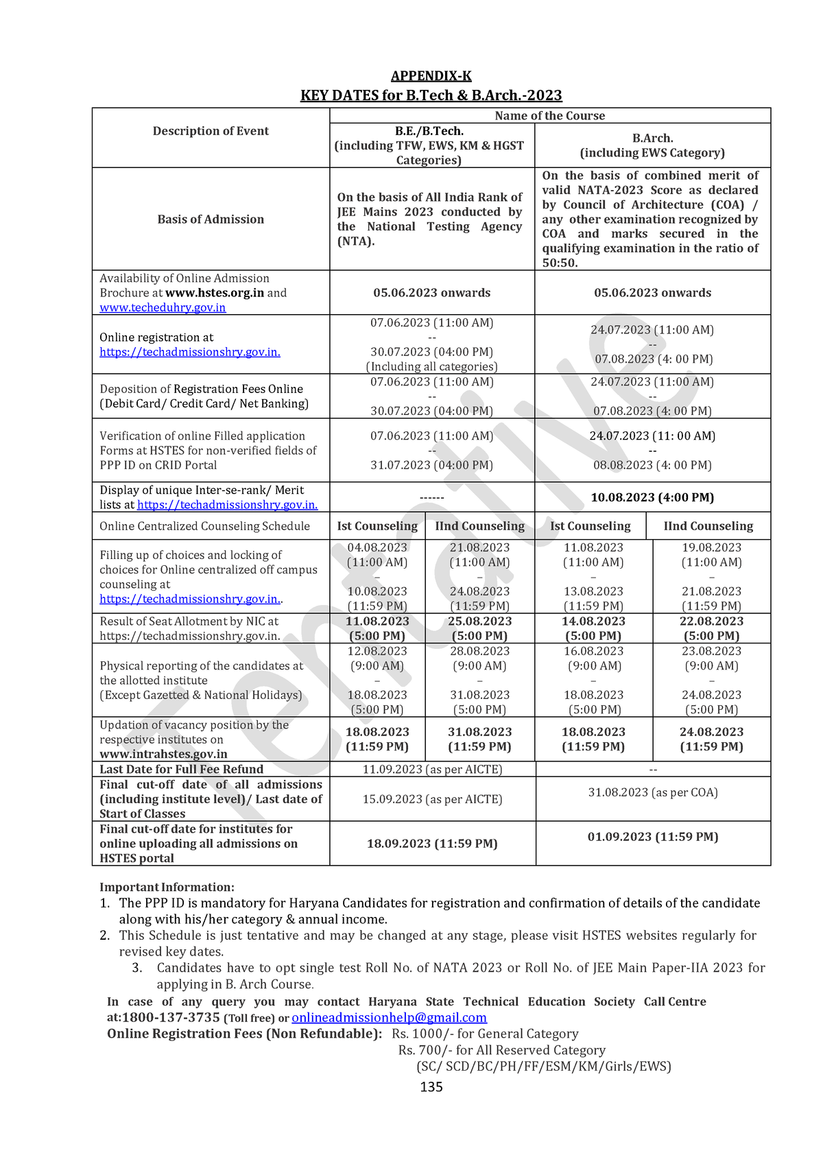 B.tech Keydates - ,dasjdk - 135 APPENDIX-K KEY DATES For B & B ...