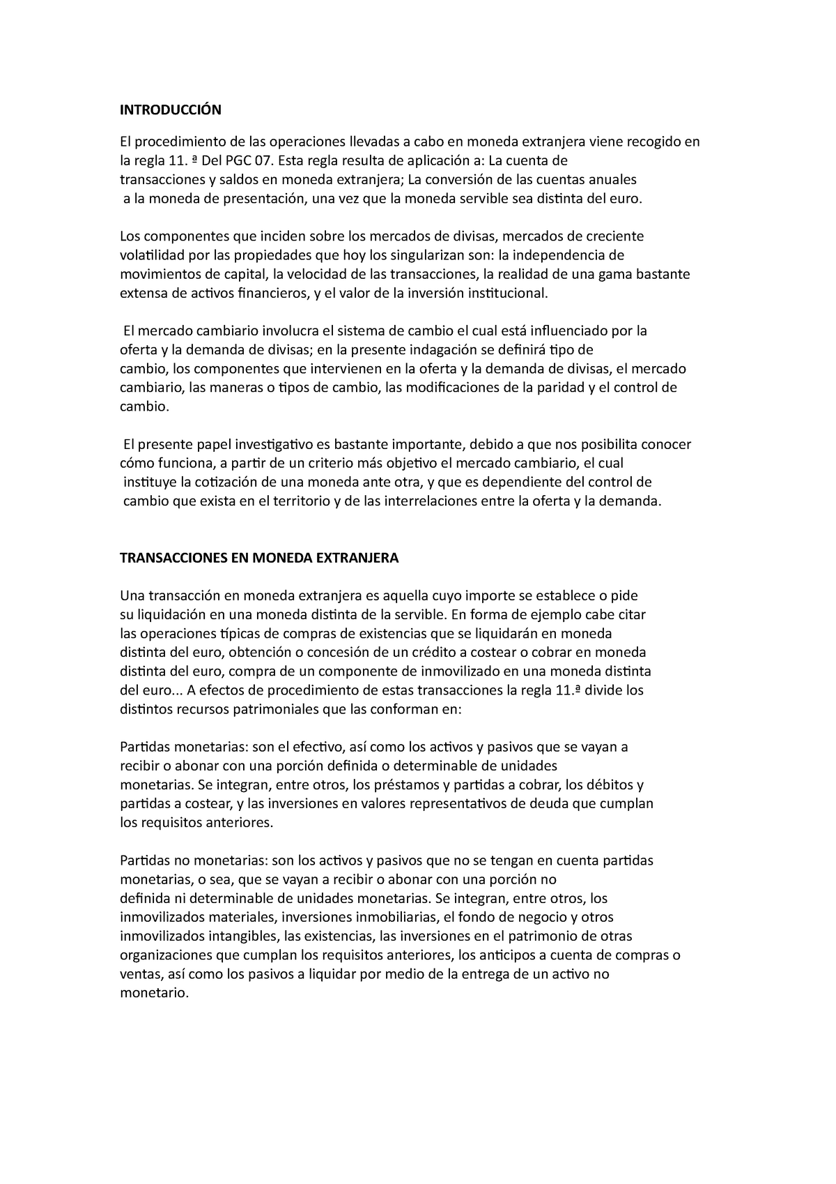 Trabajo Final Contabilidad Introducci N El Procedimiento De Las Operaciones Llevadas A Cabo En