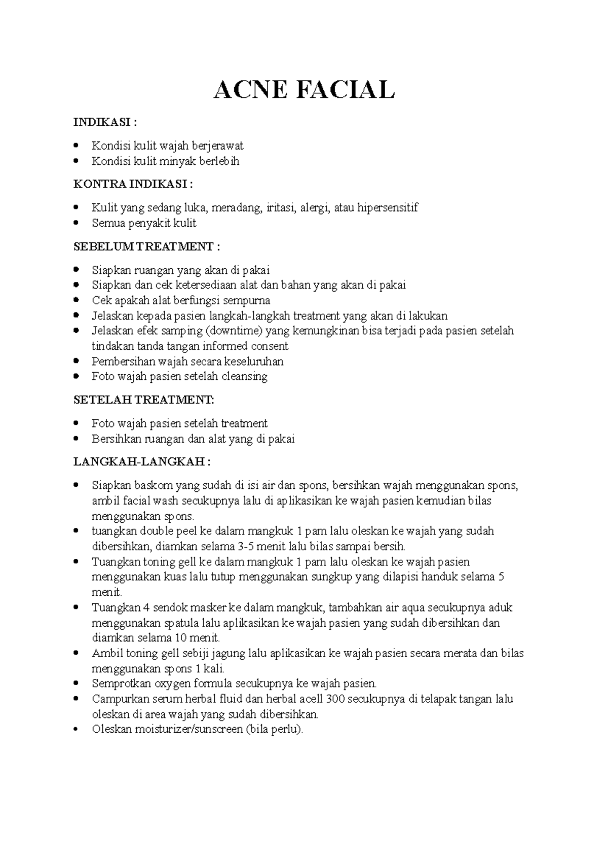 jerawat penanggulangan ACNE FACIAL INDIKASI Kondisi kulit wajah