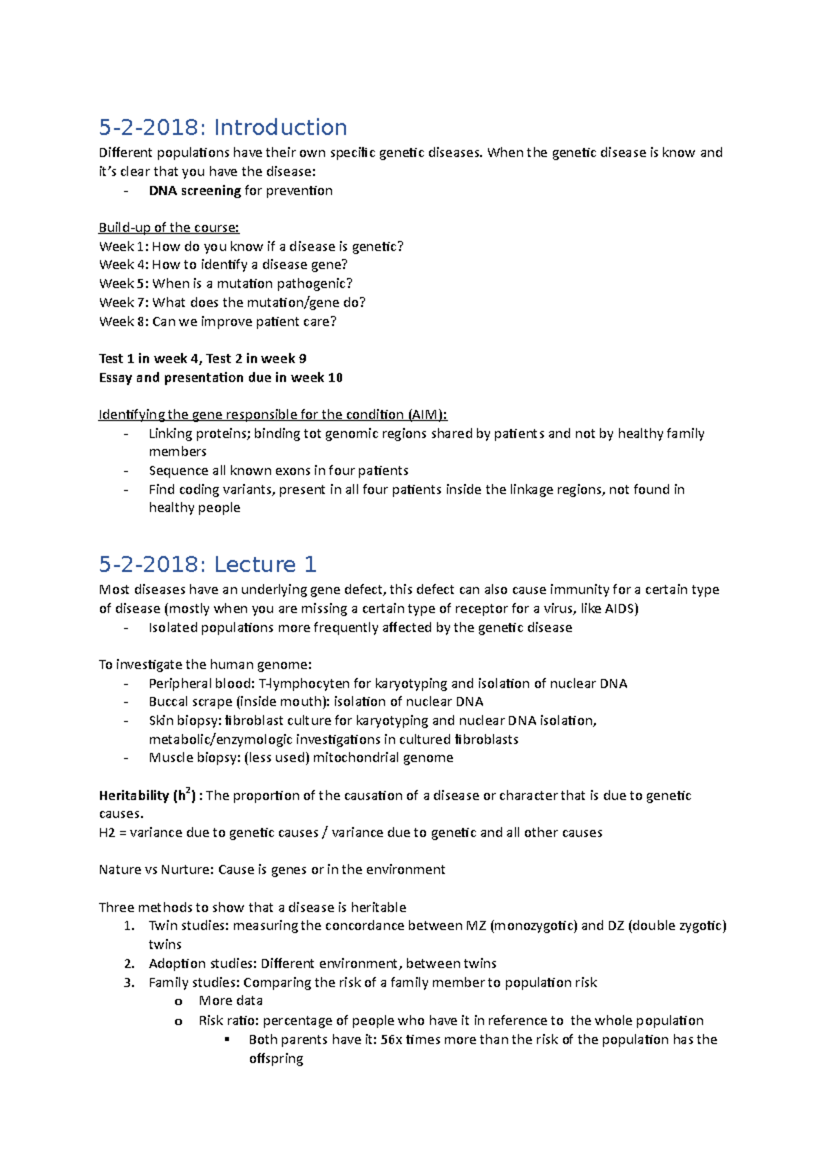 Lecture Notes - Uitwerkingen van hoorcolleges - 5-2-2018: Introduction ...