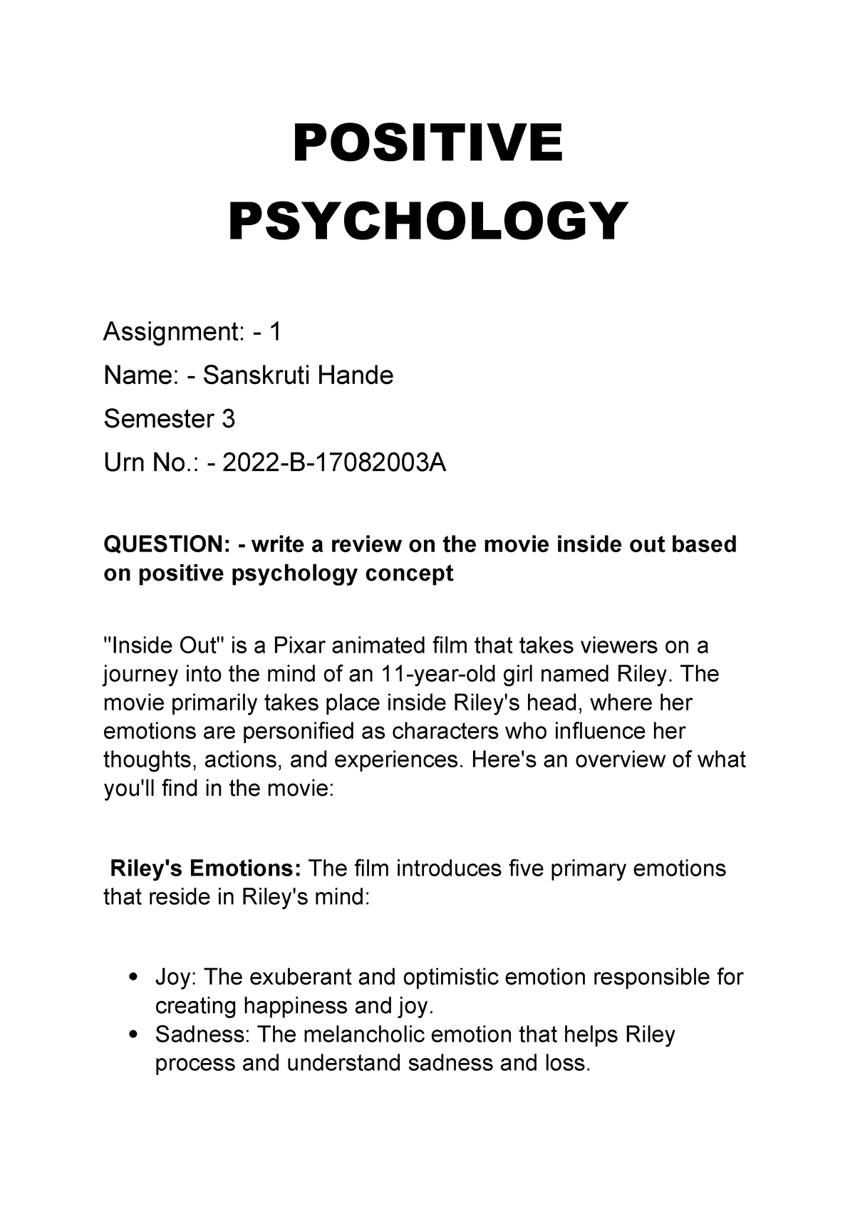 assignment on positive psychology