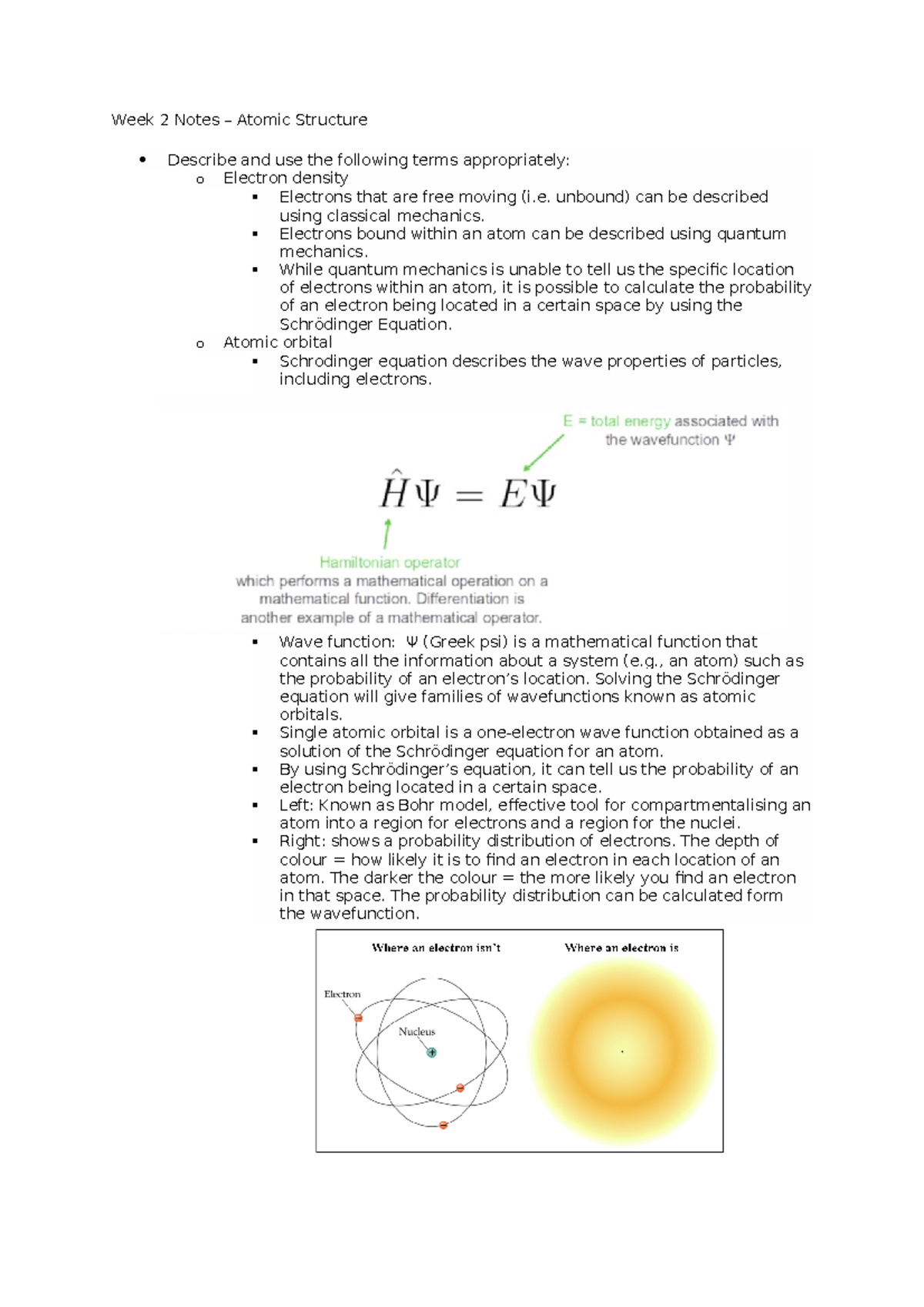 Week 2 Study Notes - Week 2 Notes – Atomic Structure Describe and use ...